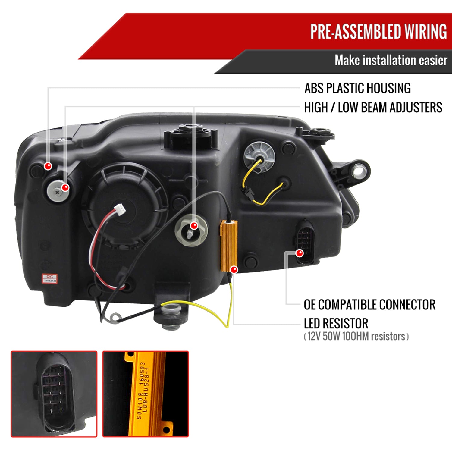 2011-2018 VW Jetta MK6 LED Bar Projector Headlights Glossy Black/Smoke Lens