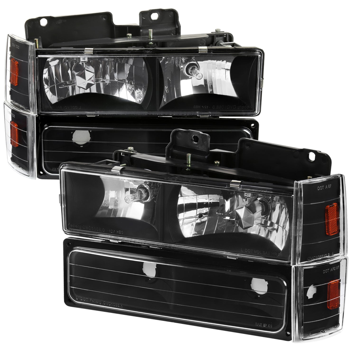 1988-1993 Chevy C/K Blazer/Tahoe/Silverado/Yukon Headlights Lights Set Black