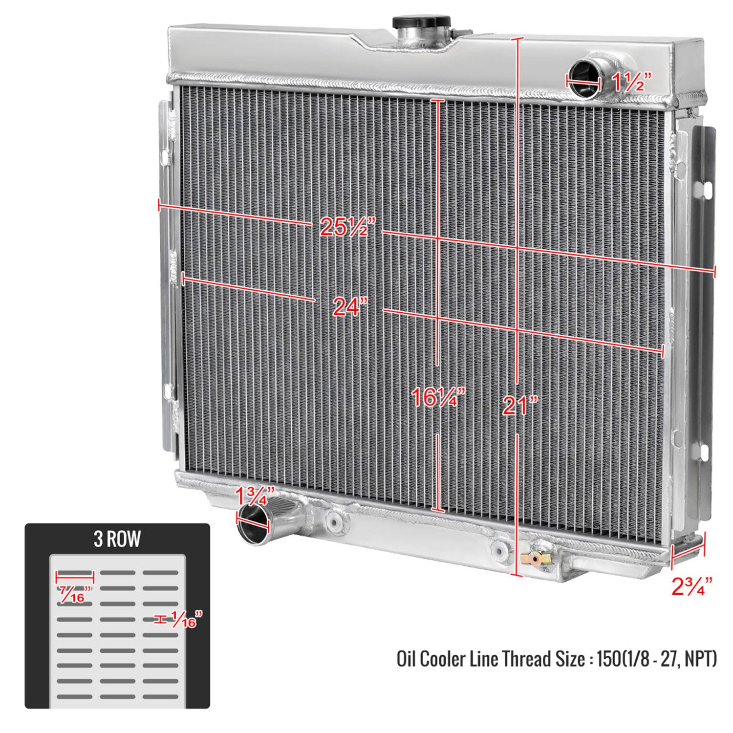 1967-1970 Ford Mustang/Mercury Cougar 390ci V8 Alu 3Row Performance Radiator