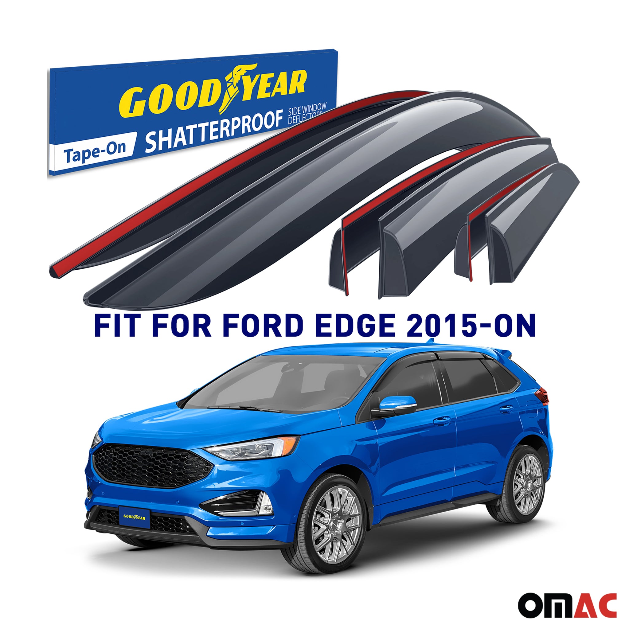 Goodyear Wind Deflectors for Ford Edge 2015-2025 Tape-On Shatterproof Smoke 6x
