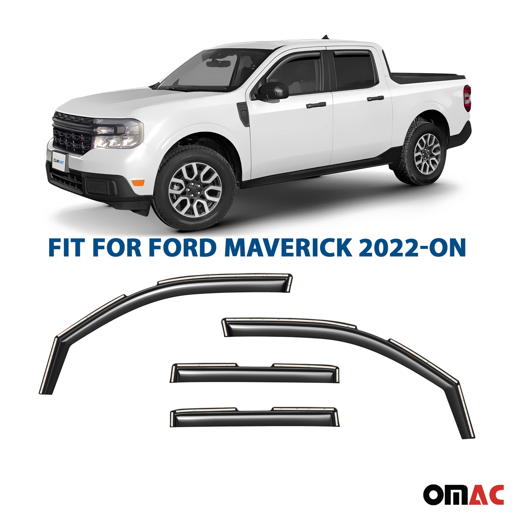 Clim Art Wind Deflectors for Ford Maverick 2022-2025 Shatterproof Dark Smoke 4x