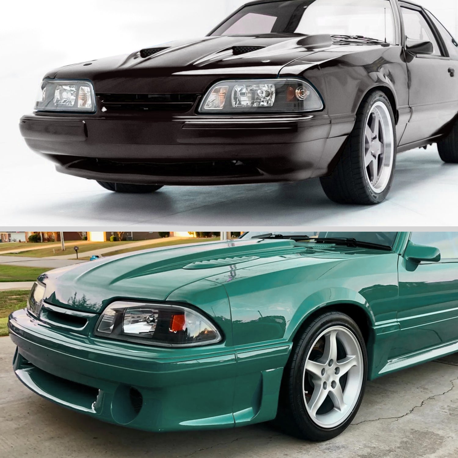 1987-93 Ford Mustang Factory Style Crystal Headlights Matte Black/Clear Lens