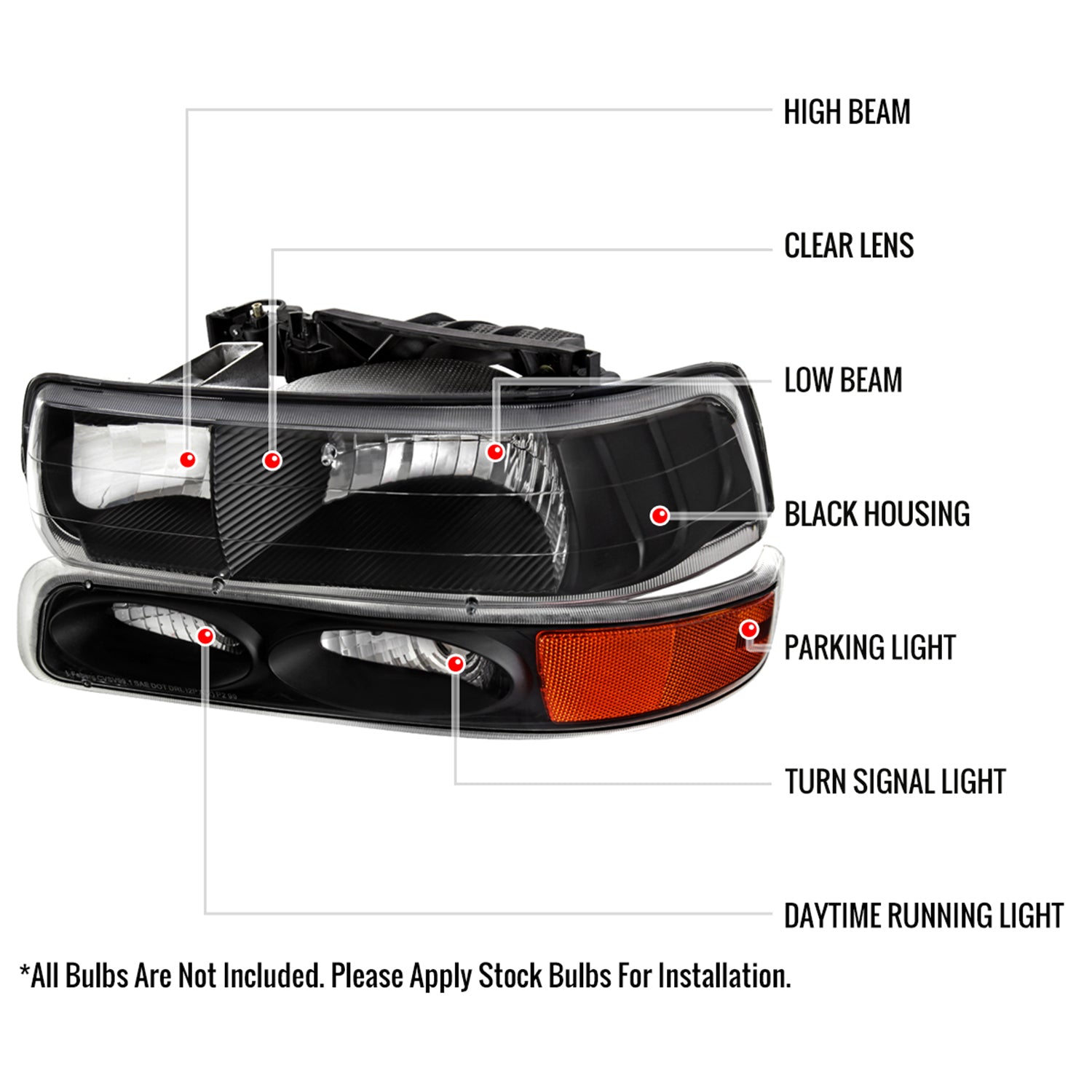 1999-2002 Chevy Silverado/ Tahoe/Suburban Factory Headlights Bumper Black