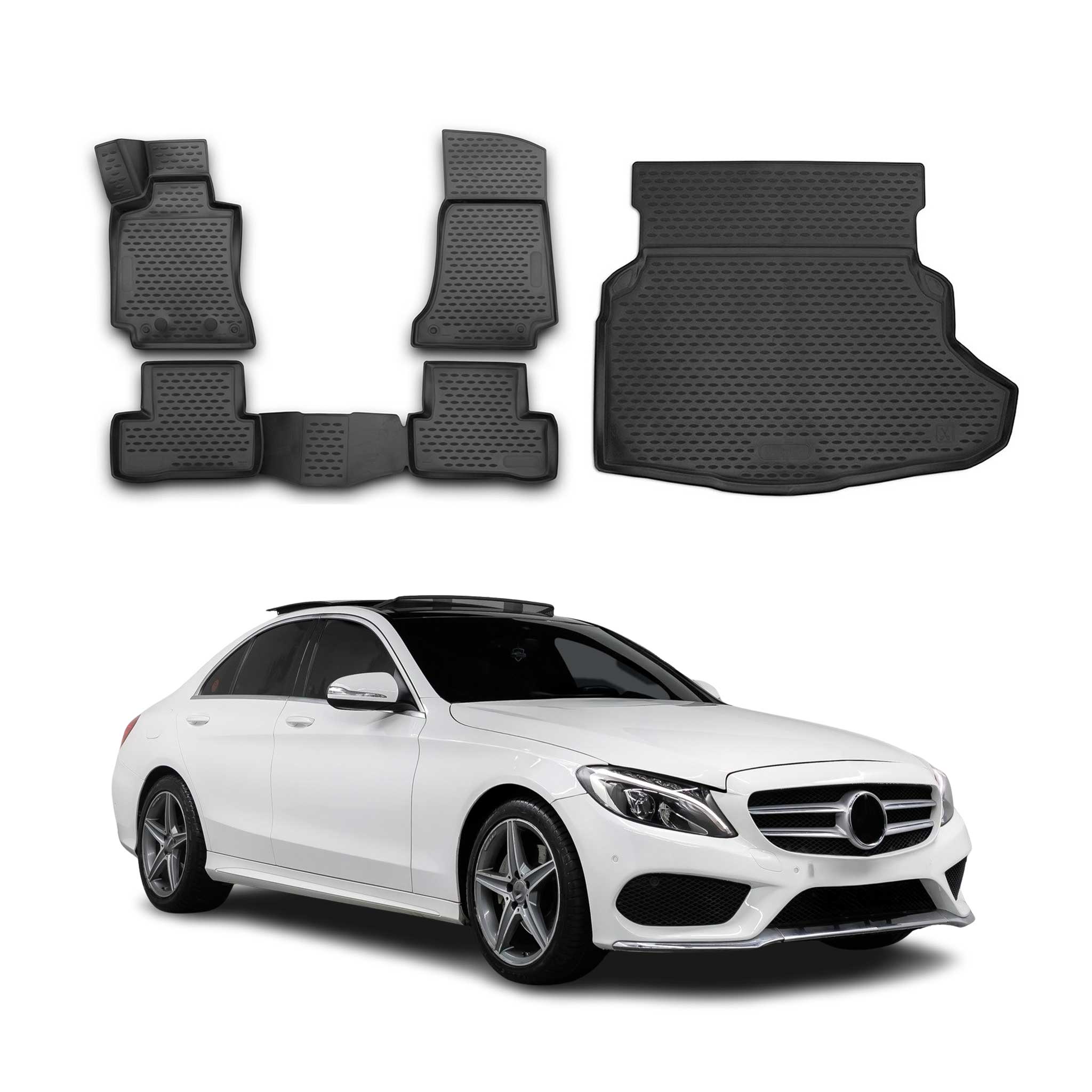 2015-2019 Mercedes C Class W205 C63 Floor Mats & Cargo Liner Full Set All Weather Black