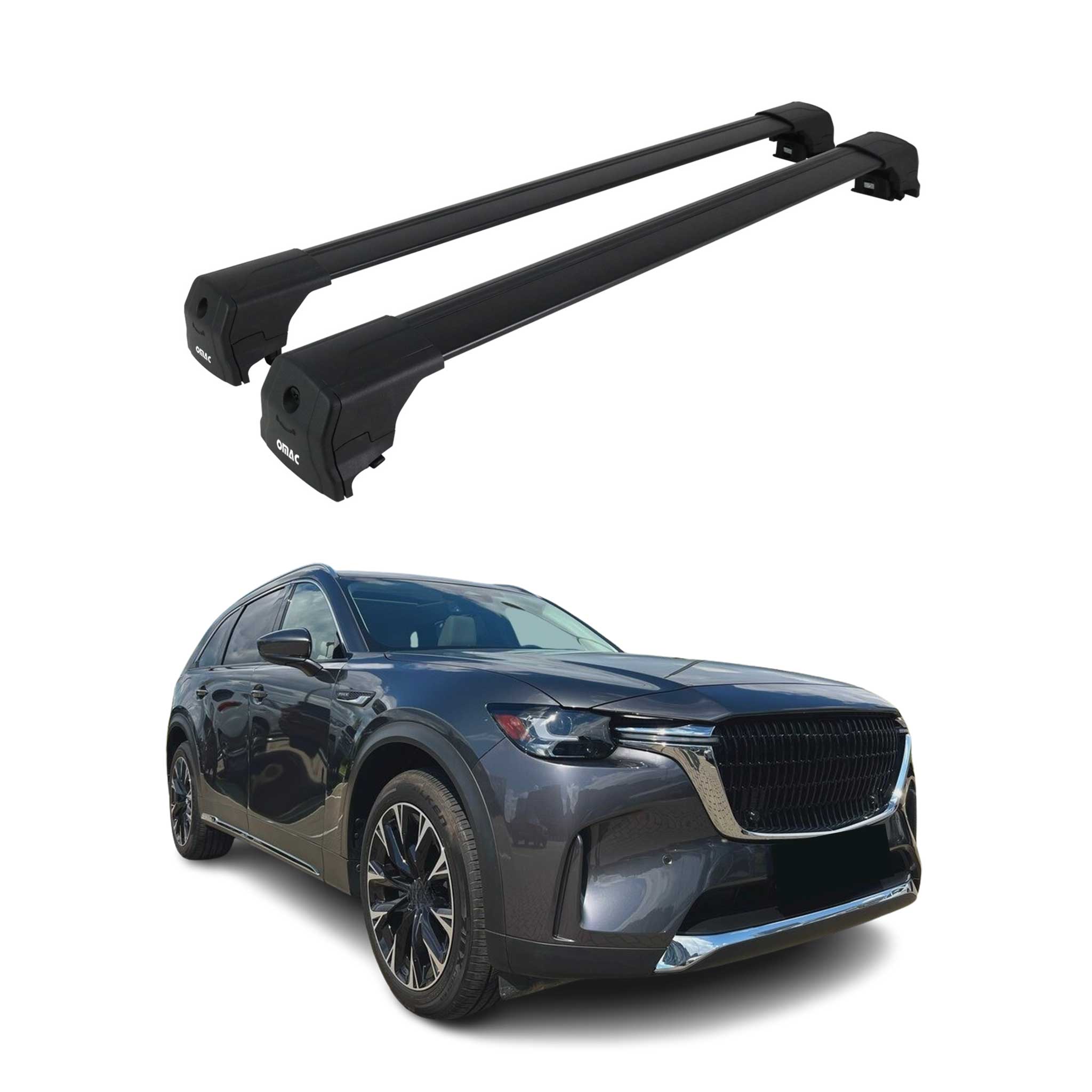 2024-2025 Mazda CX-90 Roof Rack Cross Bars Luggage Carrier Alu Black 2Pcs
