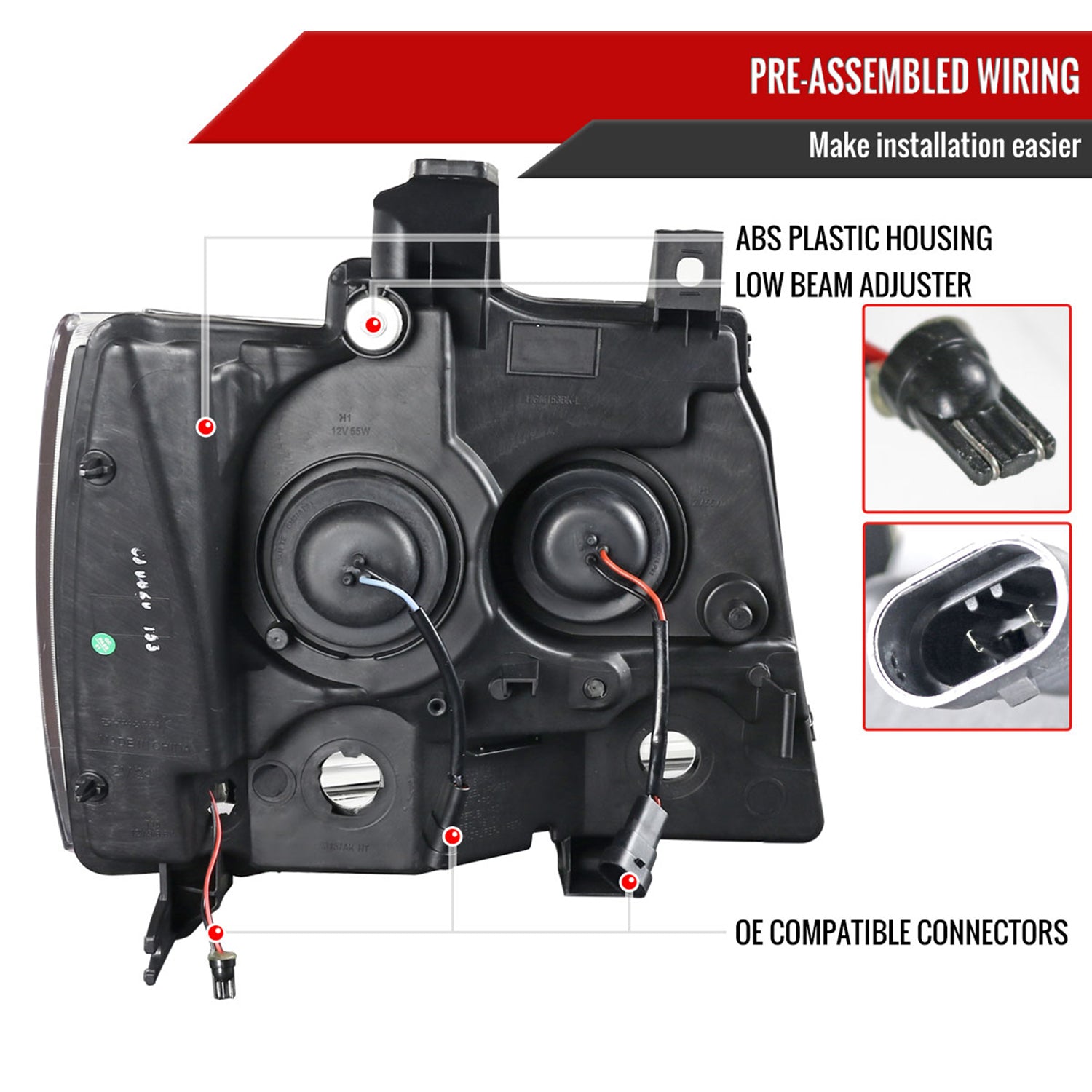 2007-2013 Chevy Avalanche/ Tahoe Suburban LED C-Bar Headlights Black Smoke