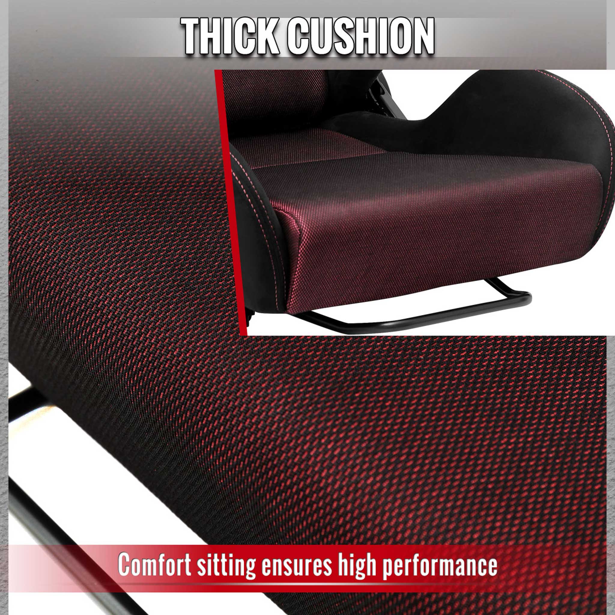 Universal Racing Seat Black Suede And Red Eye Mesh Cloth With Double Red Stitch