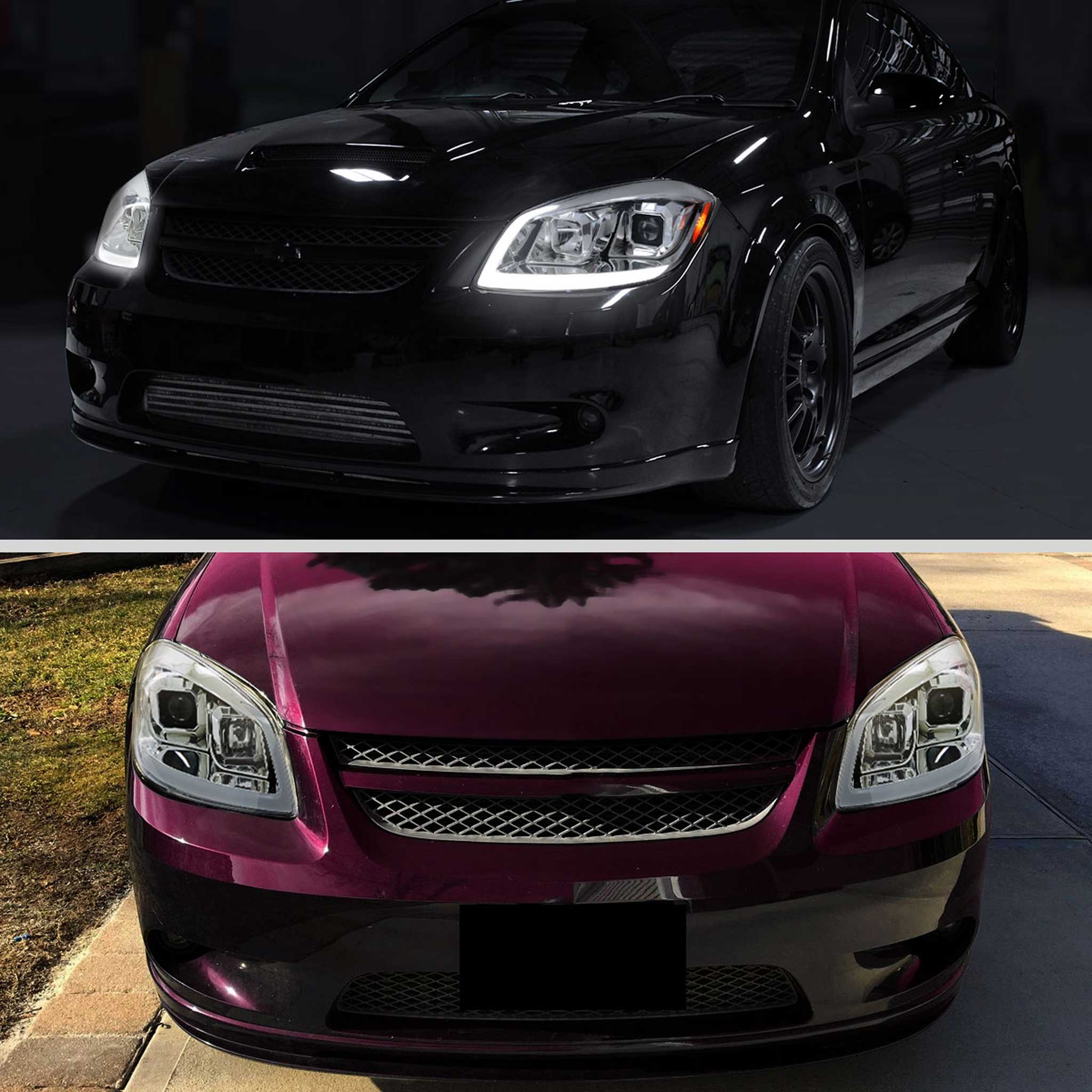 For Chevrolet Cobalt / Pontiac G5 2005-2010 Headlights Switchback LED Turn Signal DRL Light Strip Chrome Housing Clear Lens