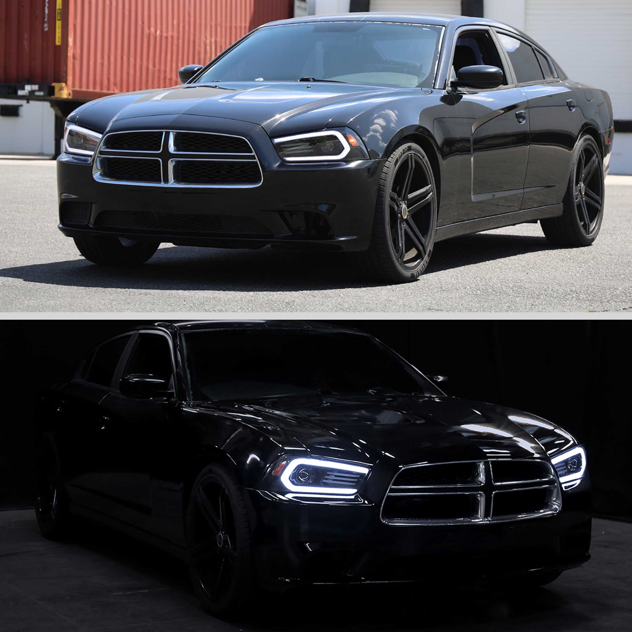 For Dodge Charger 2011-2014 Headlights LED DRL Light Strip Turn Signal Side Marker Black Housing Clear Lens