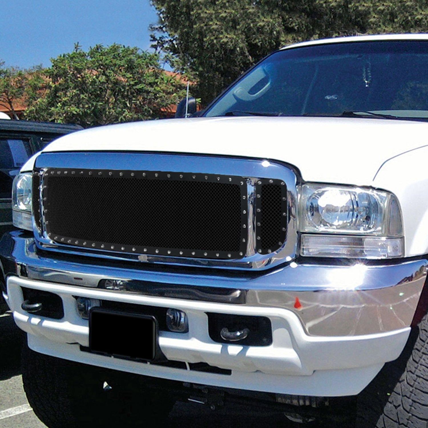 1999-2004 F-250/350/450/550/Excursion Rivet Black Steel 3PC Mesh Grille Insert