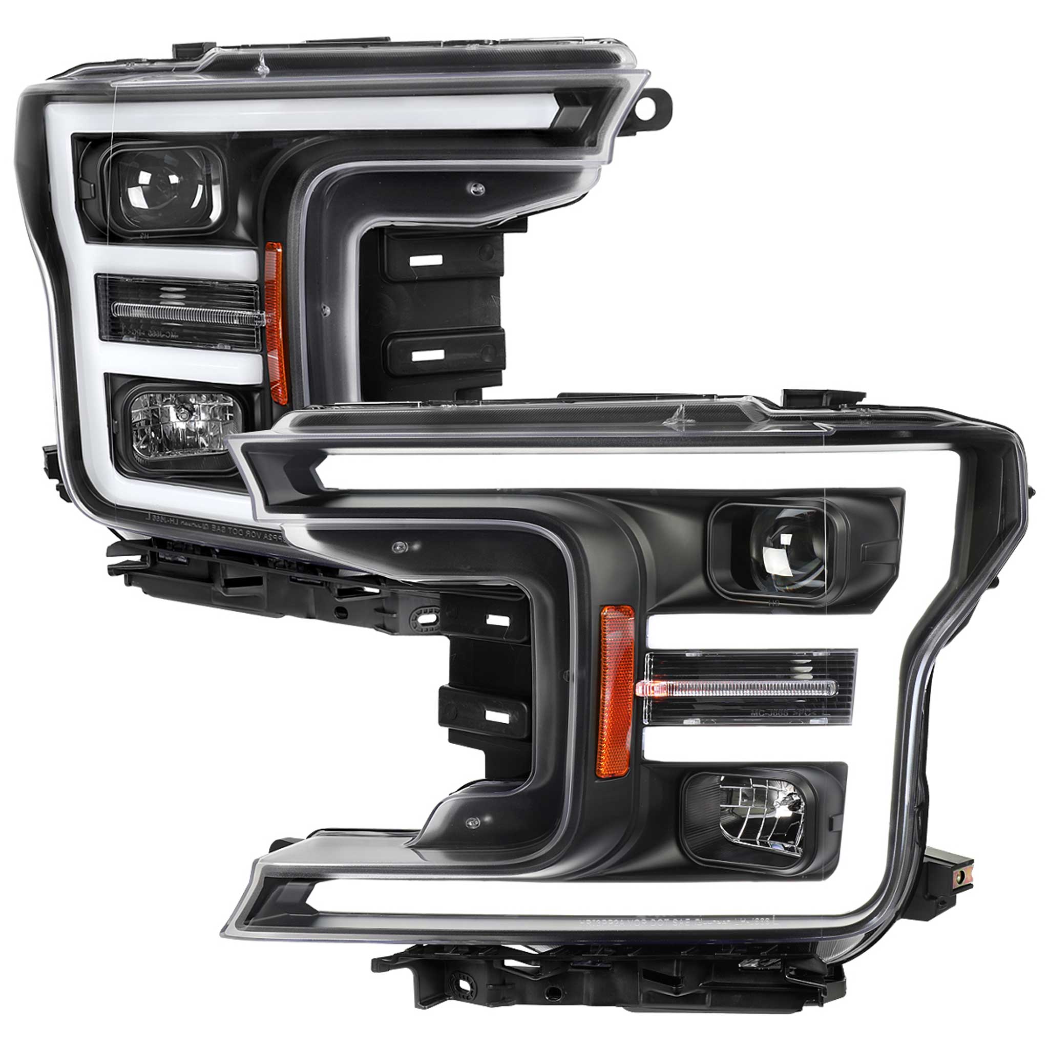 For Ford F-150 2018-2020 LED C Bar Projector Headlights Black Housing Clear Lens