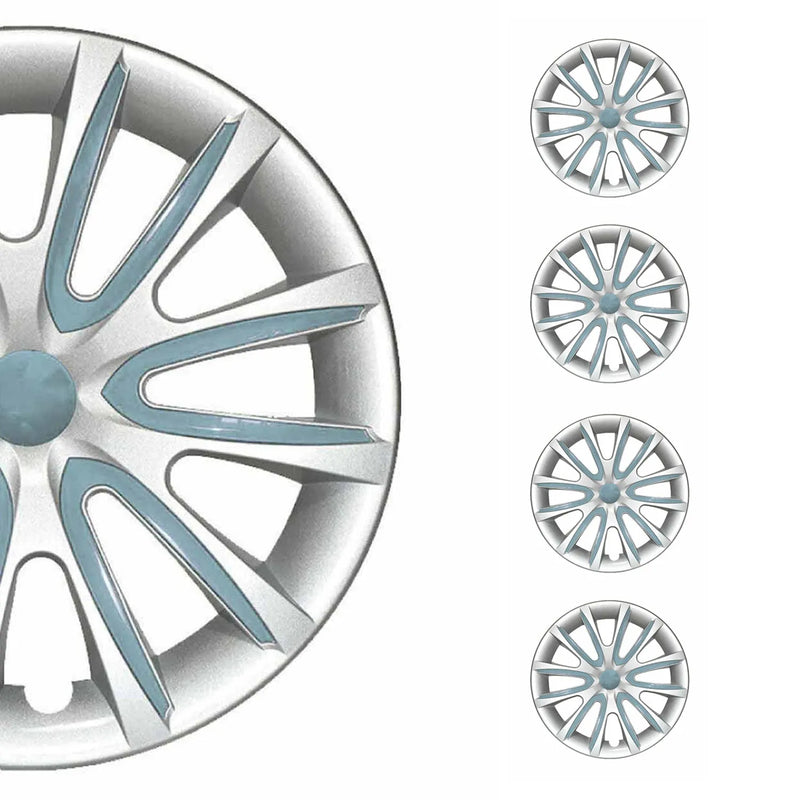 Bicolo Hub Caps Wheel Cover 14" Gray & Hell Blue Full Set 4 pcs.