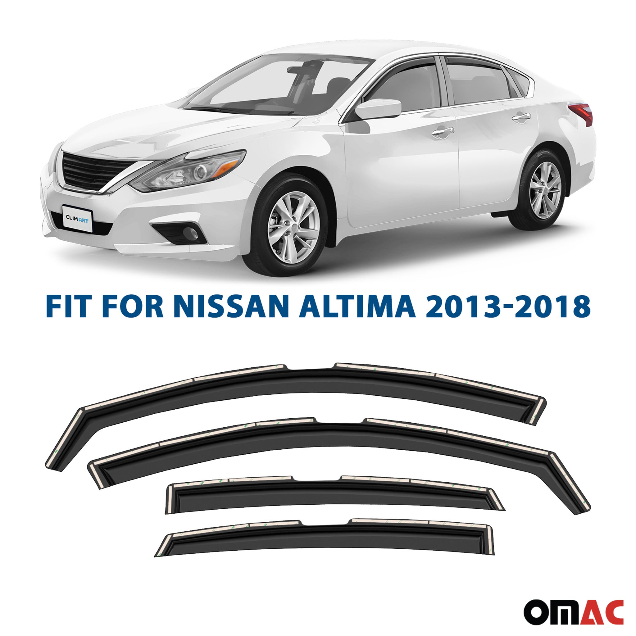 Clim Art Wind Deflectors for Nissan Altima 2013-2018 Shatterproof Dark Smoke 4x
