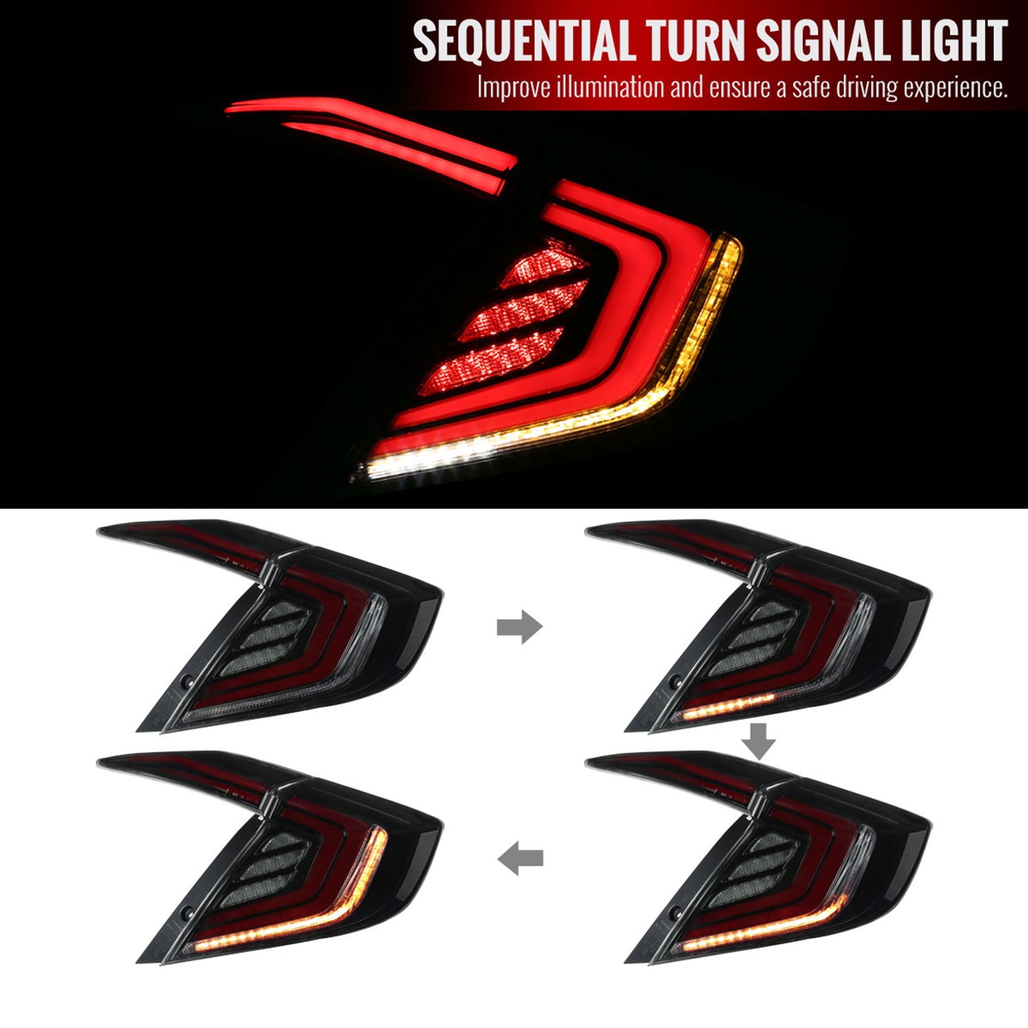 2016-2021 Honda Civic Sedan LED Tail Lights &Signal Lights Glossy Black/Smoke