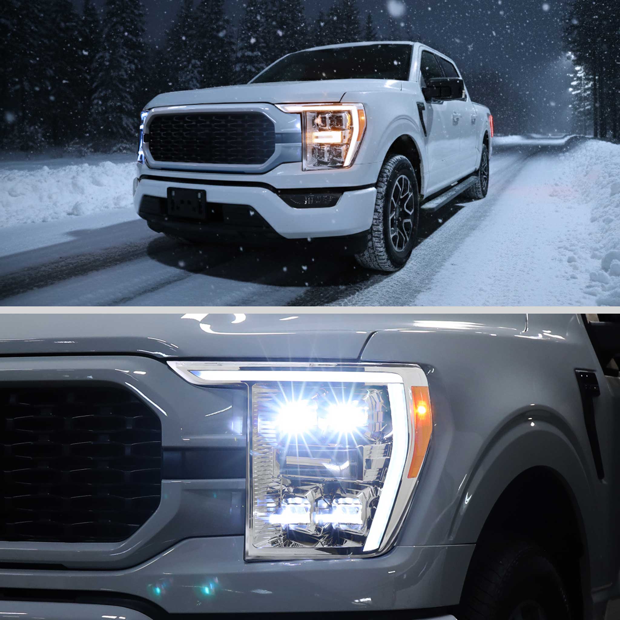 For Ford F-150 2021-2023 Full LED Projector Headlights Sequential DRL Chrome Clear Halogen Fit