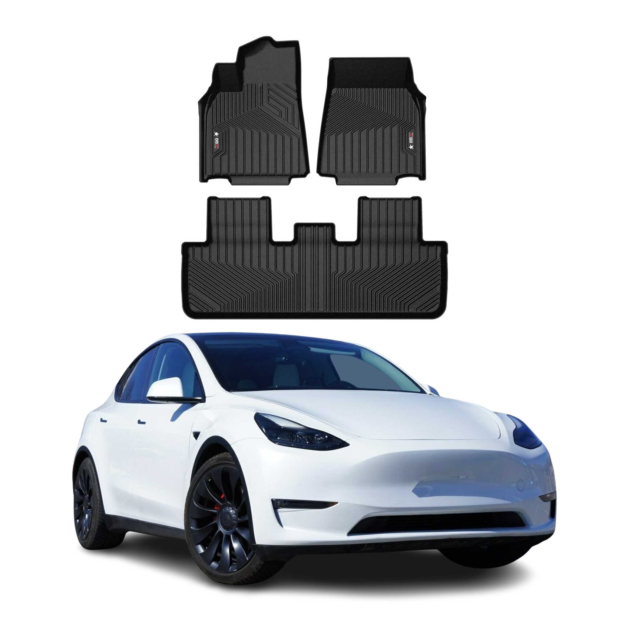 2022-2025 Tesla Model Y Premium Floor Mats Liners First and Second Row Set Black