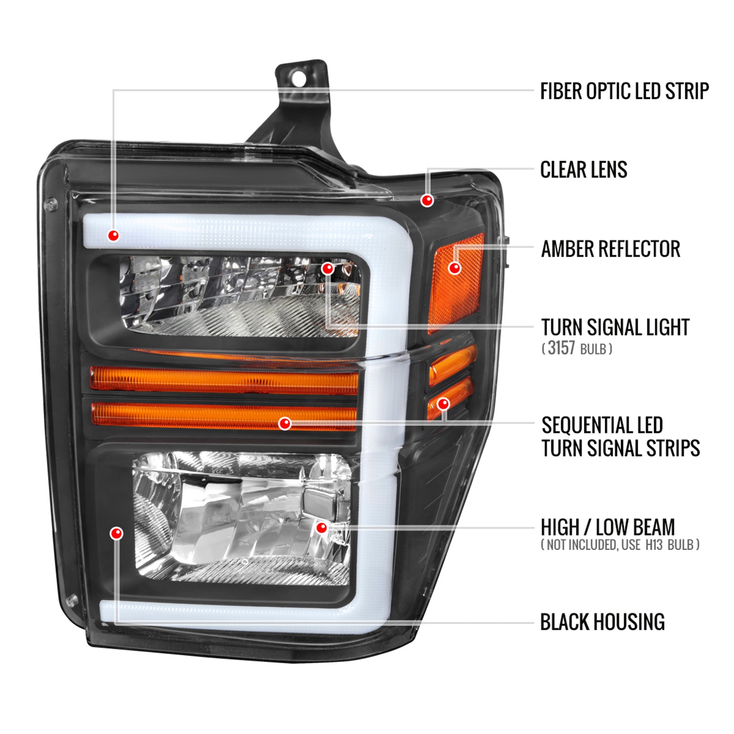 2008-2010 Ford F-250/350/450/550 SuperDuty Factory LED Signal Headlights Black