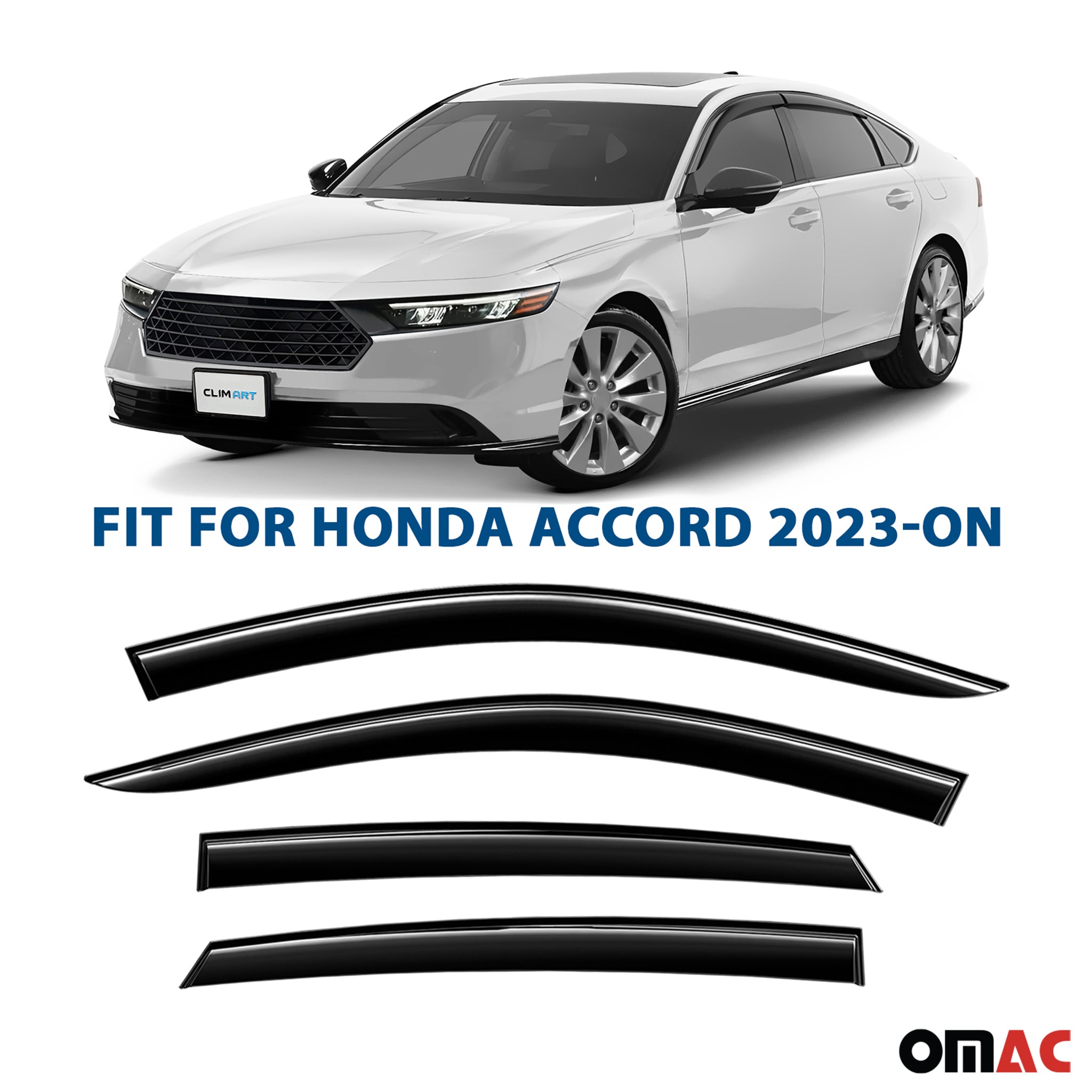Clim Art Wind Deflectors for Honda Accord 2023-2025 Shatterproof Tape-On Dark 4x
