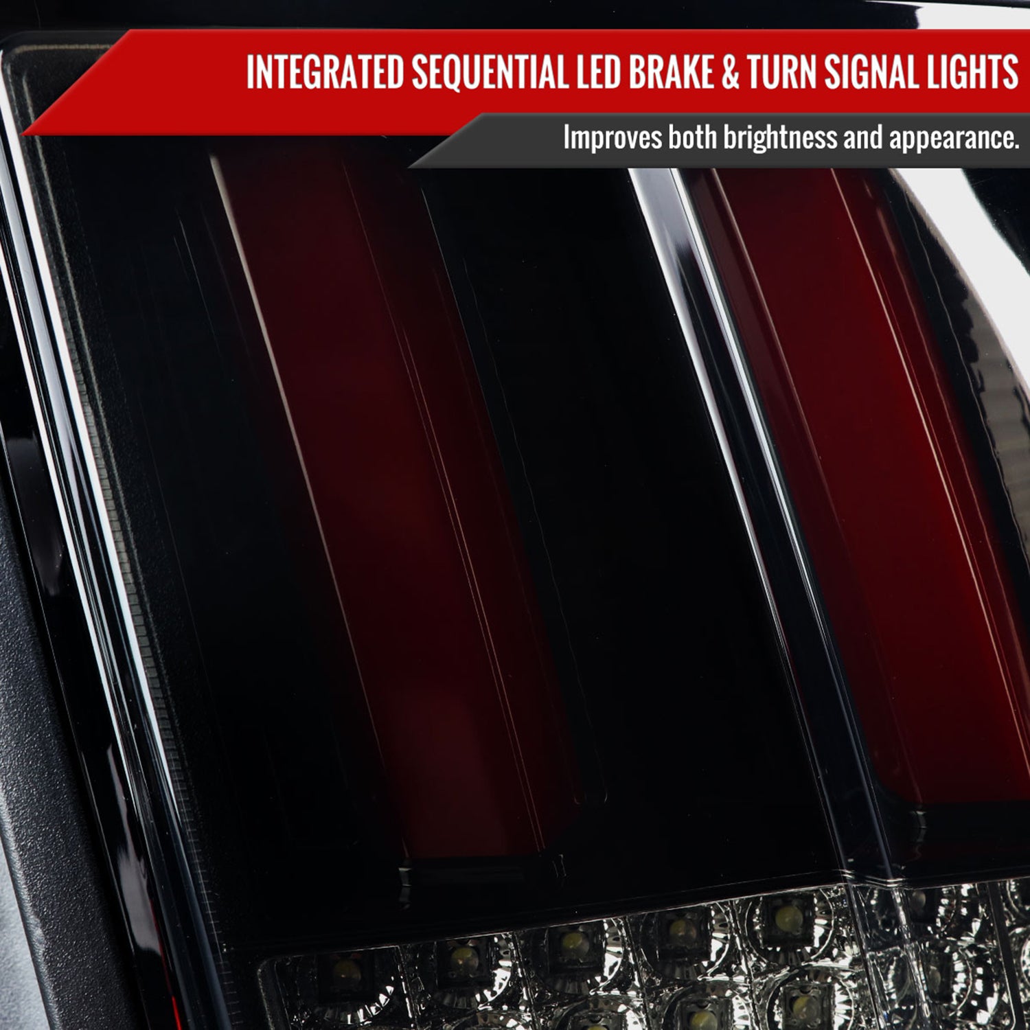 1999-2004 Ford Mustang Red Marker LED Tail Lights Glossy Black/Smoke