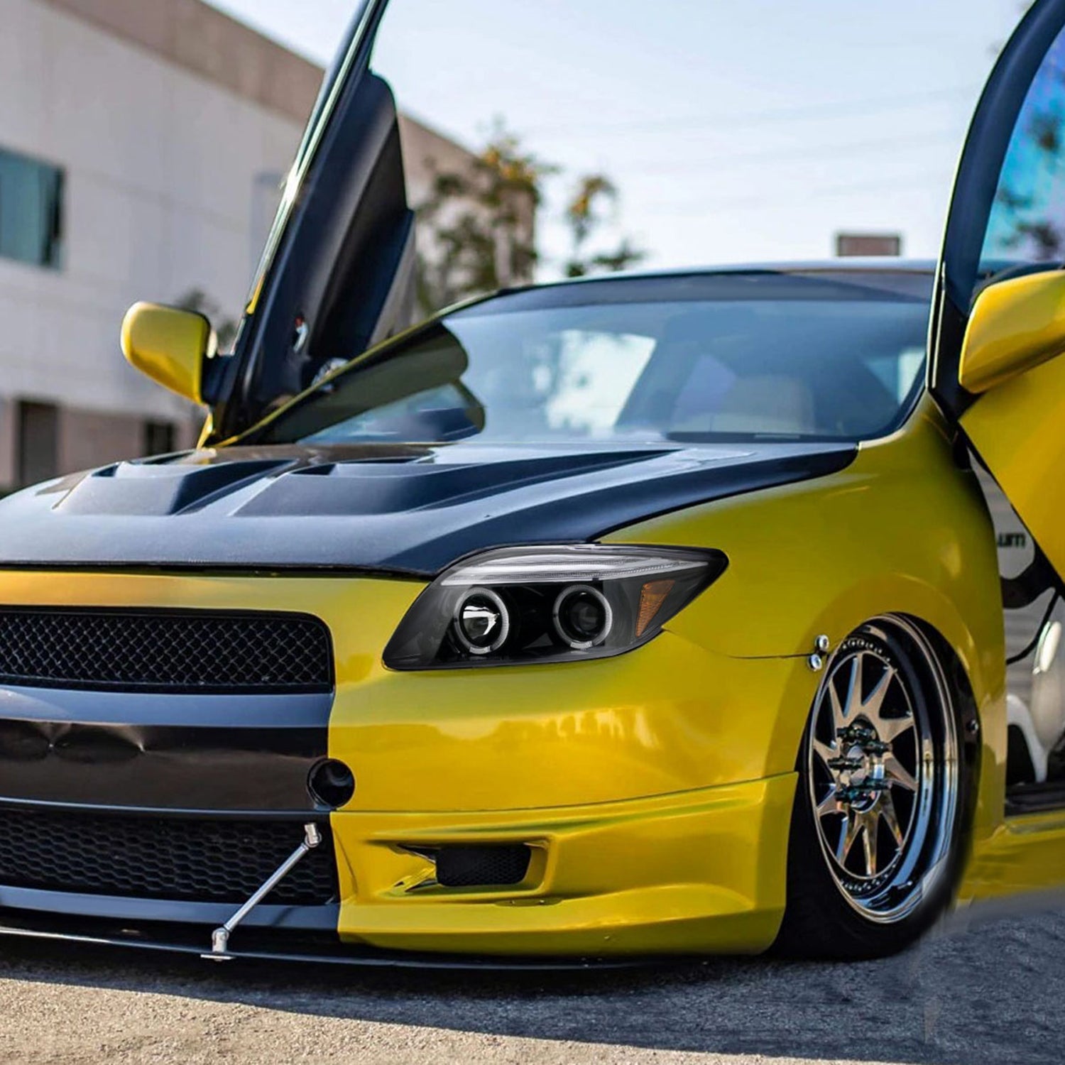 2005-2010 Scion tC Dual Halo Projector Headlights Jet Black/Clear Lens