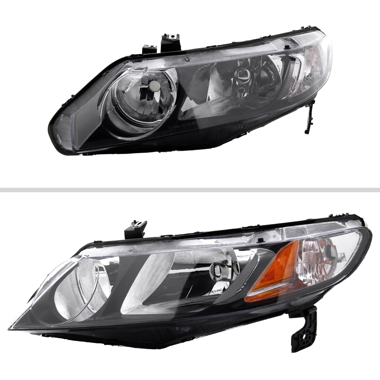 2006-2011 Honda Civic Sedan Crystal Headlights Matte Black/Clear Lens