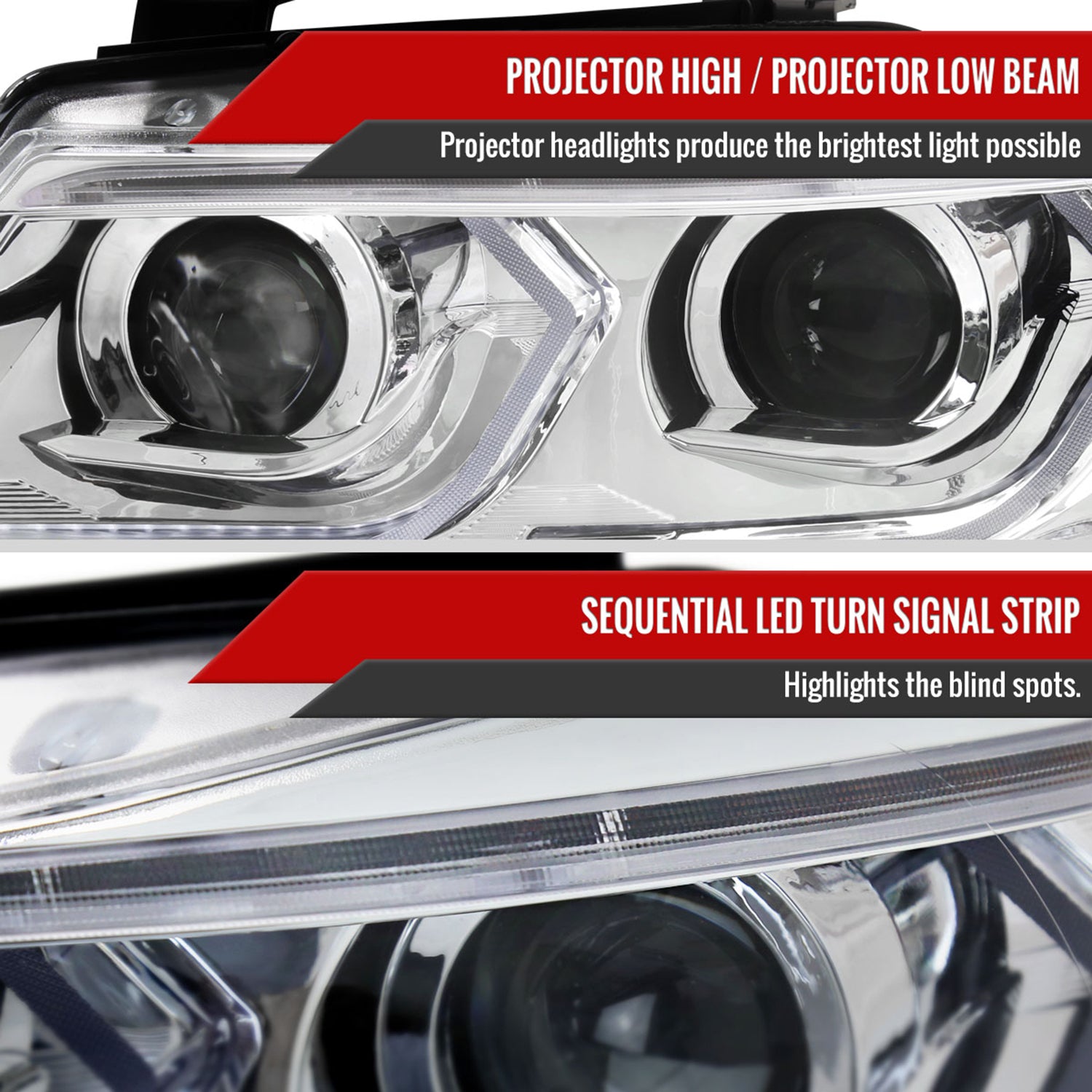 2006-2011 BMW E90 3 Series Sedan 3D Iced LED Dual Projector Headlights Chrome