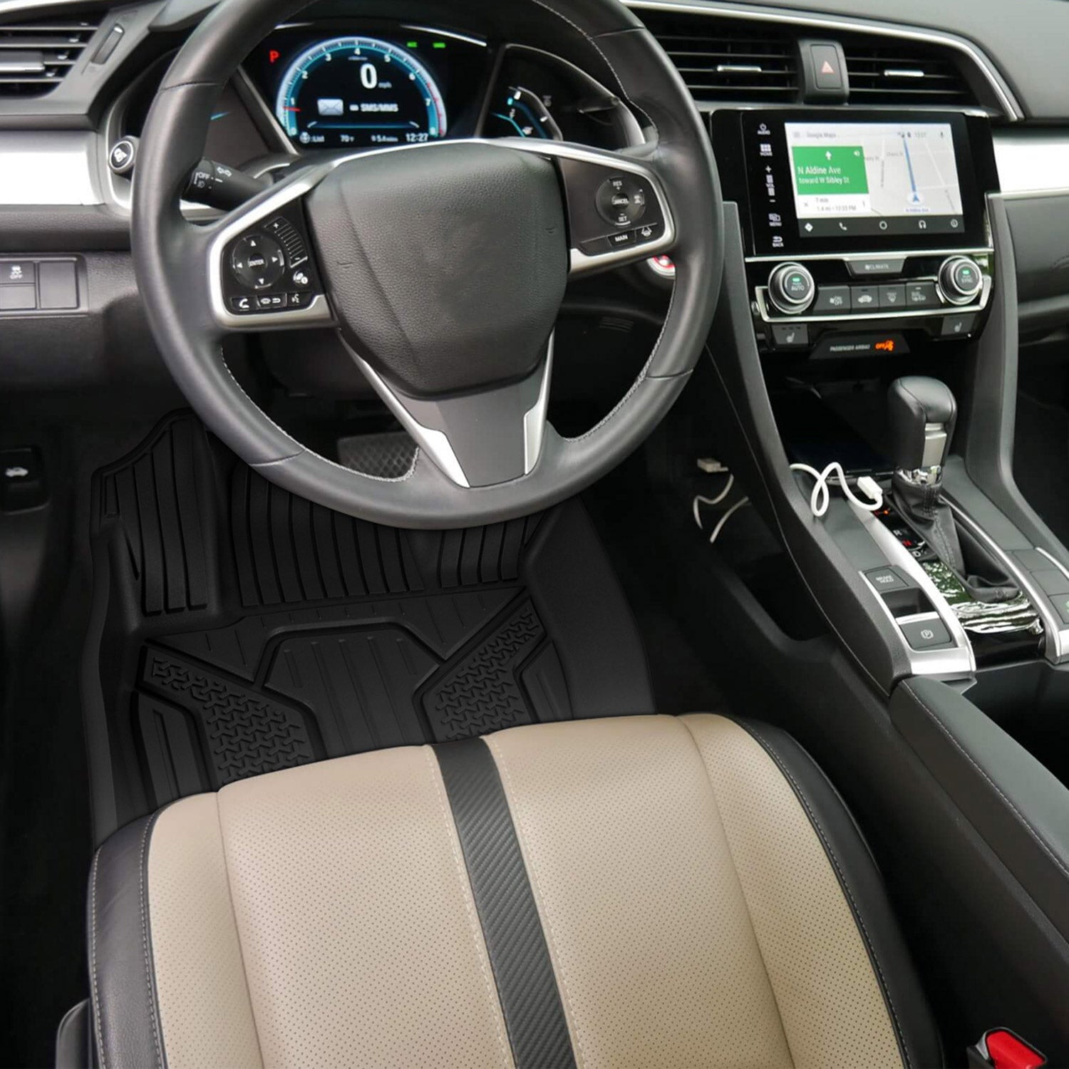 2016-2021 Honda Civic Matte Black TPE Front & Rear Floor Mats All Weather 5PC