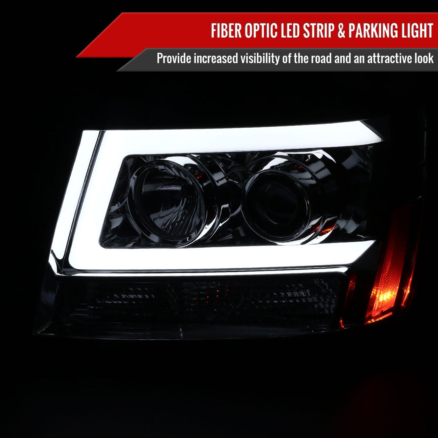 2007-2013 Chevy Avalanche/ Tahoe Suburban LED C-Bar Headlights Chrome&Smoke