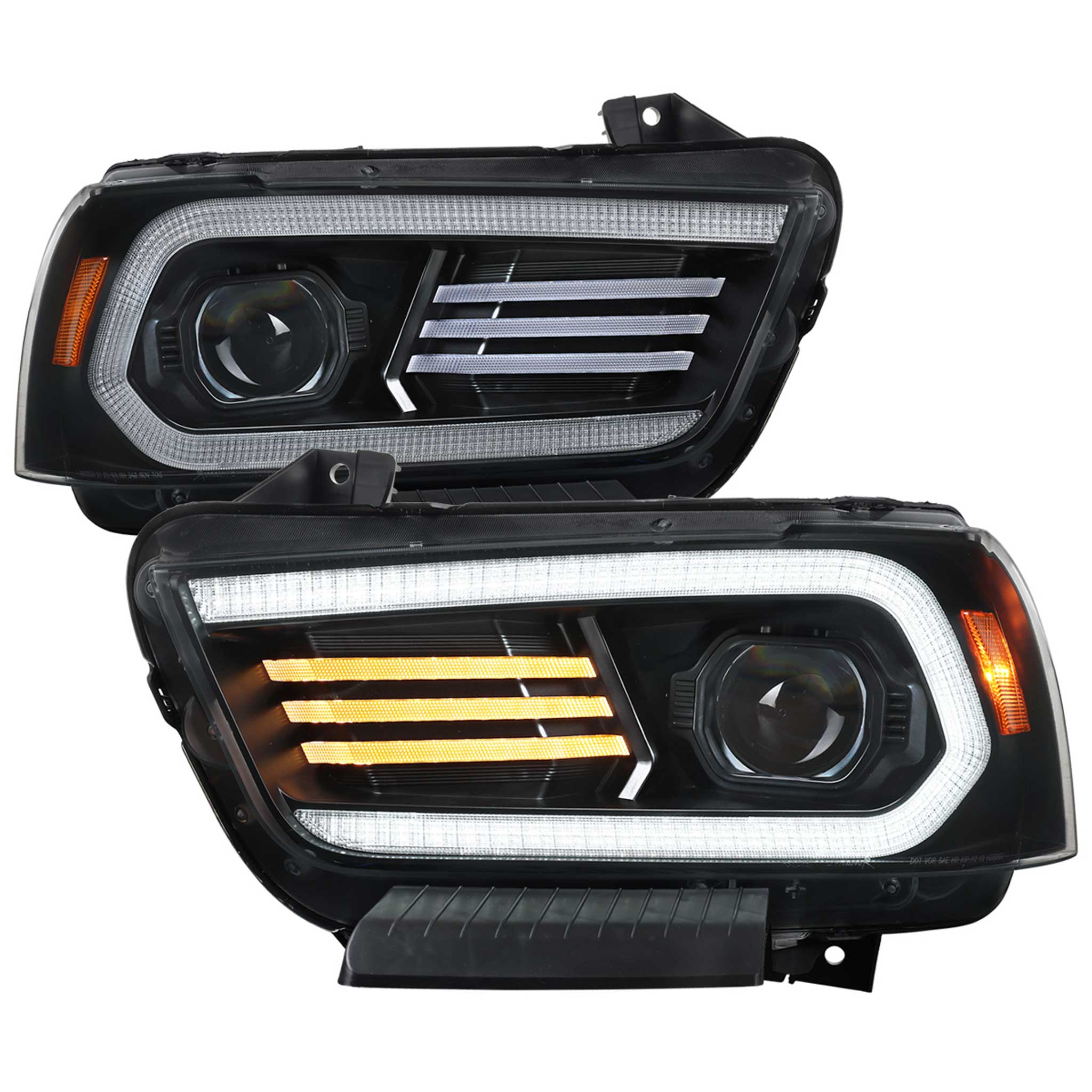 For Dodge Charger 2011-2014 Headlights LED DRL Light Strip Turn Signal Side Marker Black Housing Clear Lens