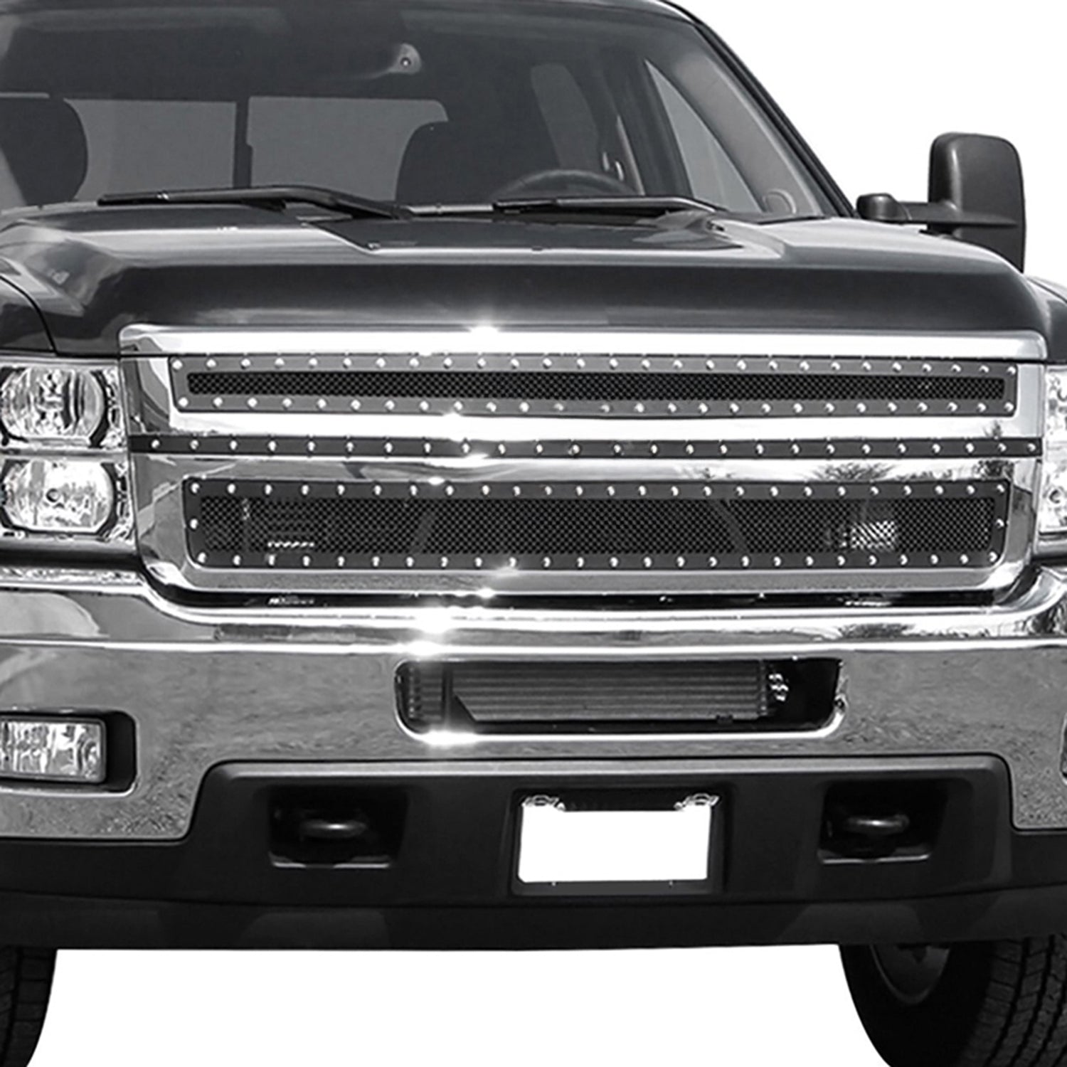 2014-2015 Chevy Silerado 1500 Rivet Style Black S.Steel 2PC Mesh Grille Insert