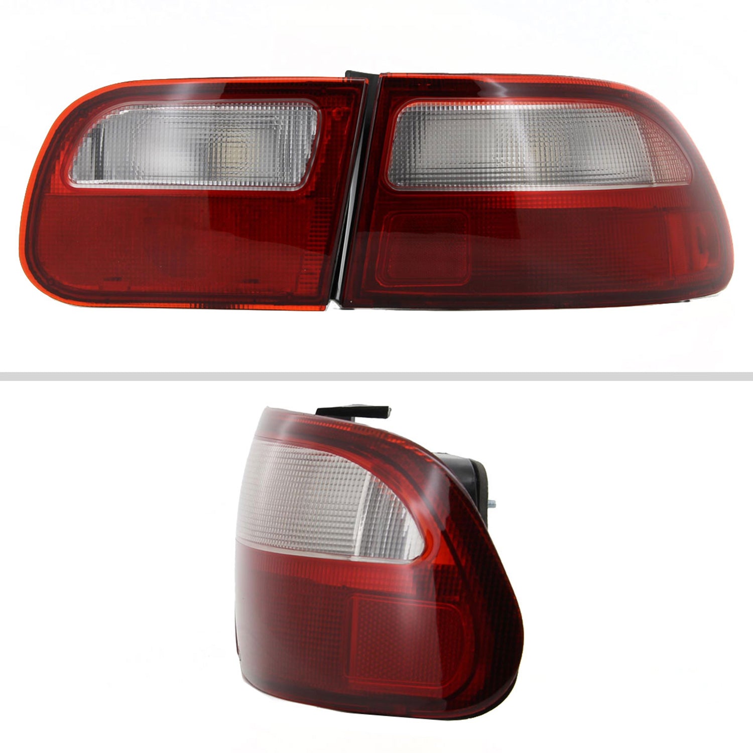 1992-1995 Honda Civic 3DR Hatchback Tail Lights Chrome/Red Clear Lens