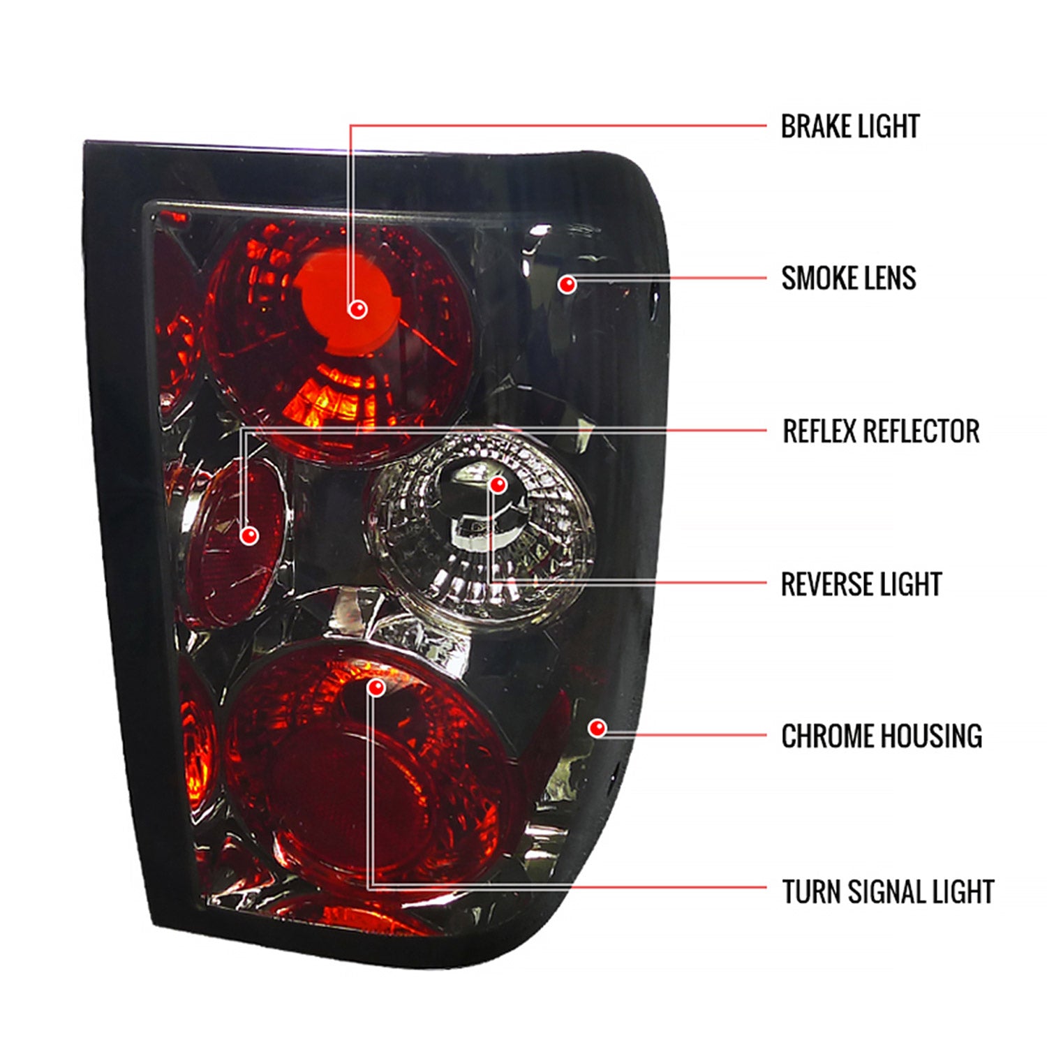 1993-1997 Ford Ranger Tail Lights Chrome Housing/Smoke Lens