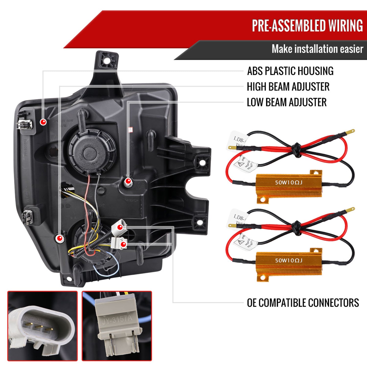 2008-2010 Ford F-250/350/450/550 LED Signal Bar Projector Headlights Smoke
