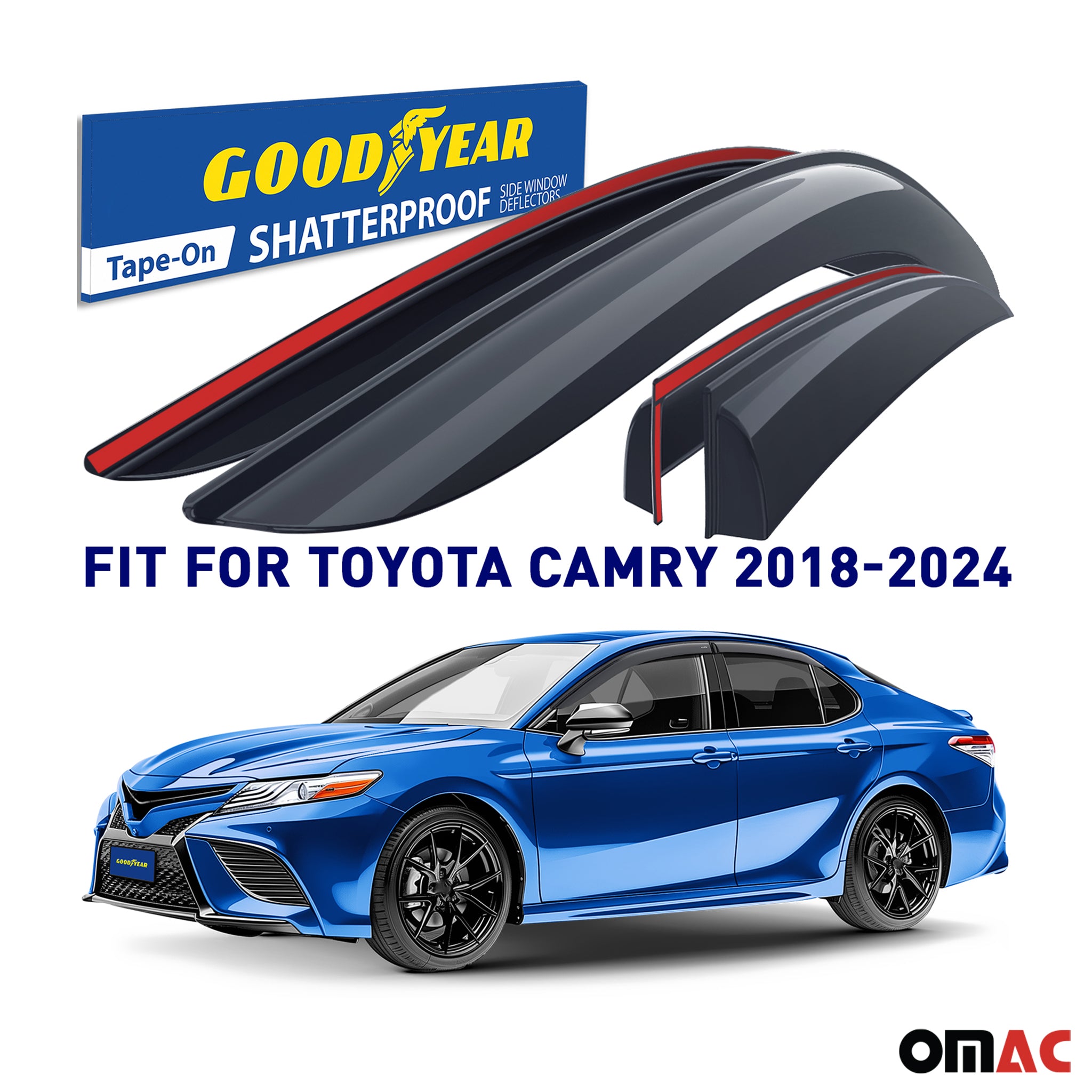 Goodyear Wind Deflectors for Toyota Camry 2018-2024 Tape-On Premium Smoke 4 pcs