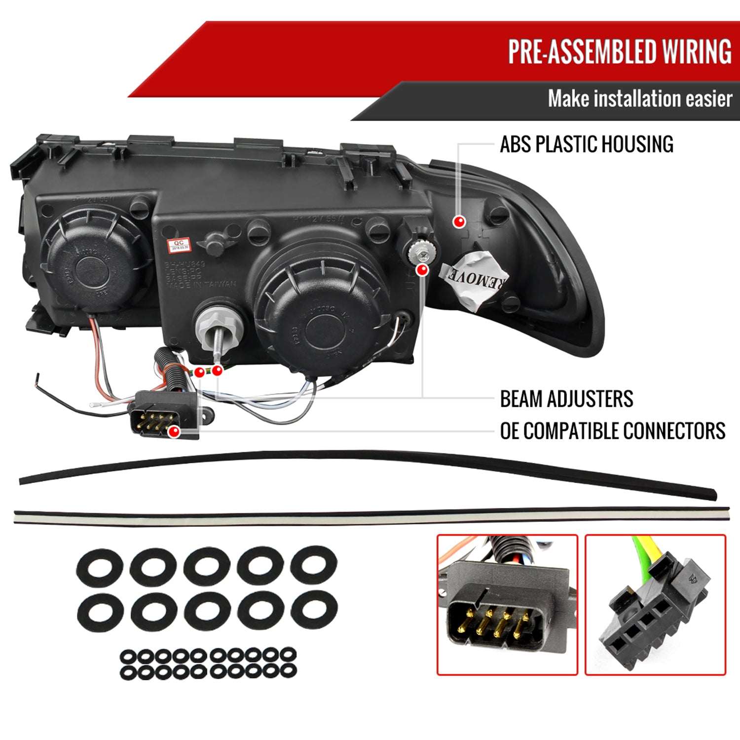 1995-2001 BMW E38 7 Series LED Bar Dual Halo Projector Headlights Chrome/Clear