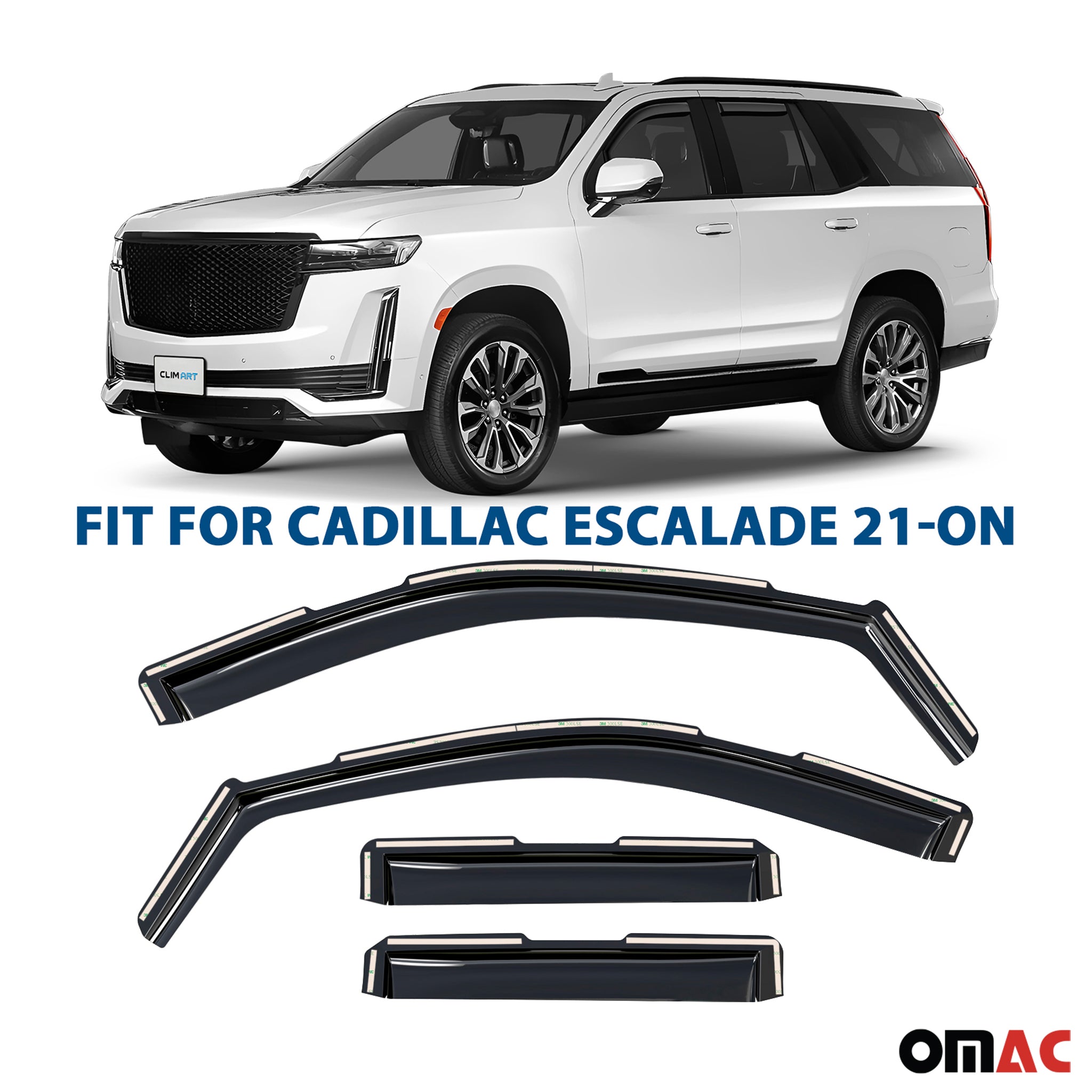 Clim Art Wind Deflectors for Cadillac Escalade 2021-2025 Shatterproof 4 Pcs