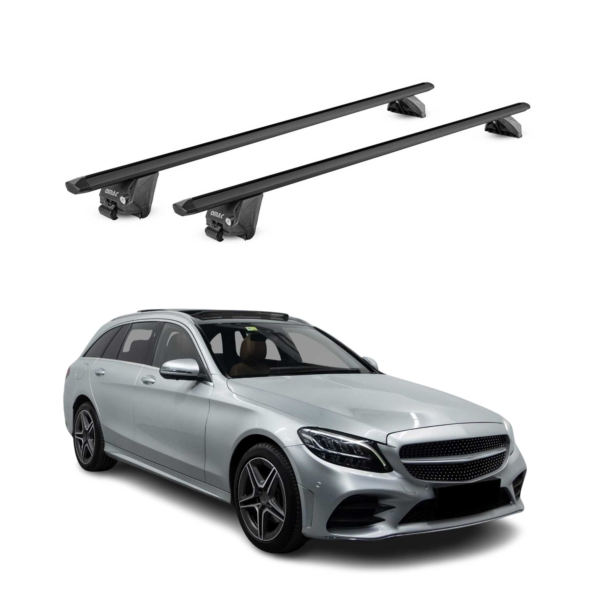 Roof Rack Cross Bars for Mercedes-Benz C Class S205 Wagon 2015-2021 Alu Black 2x