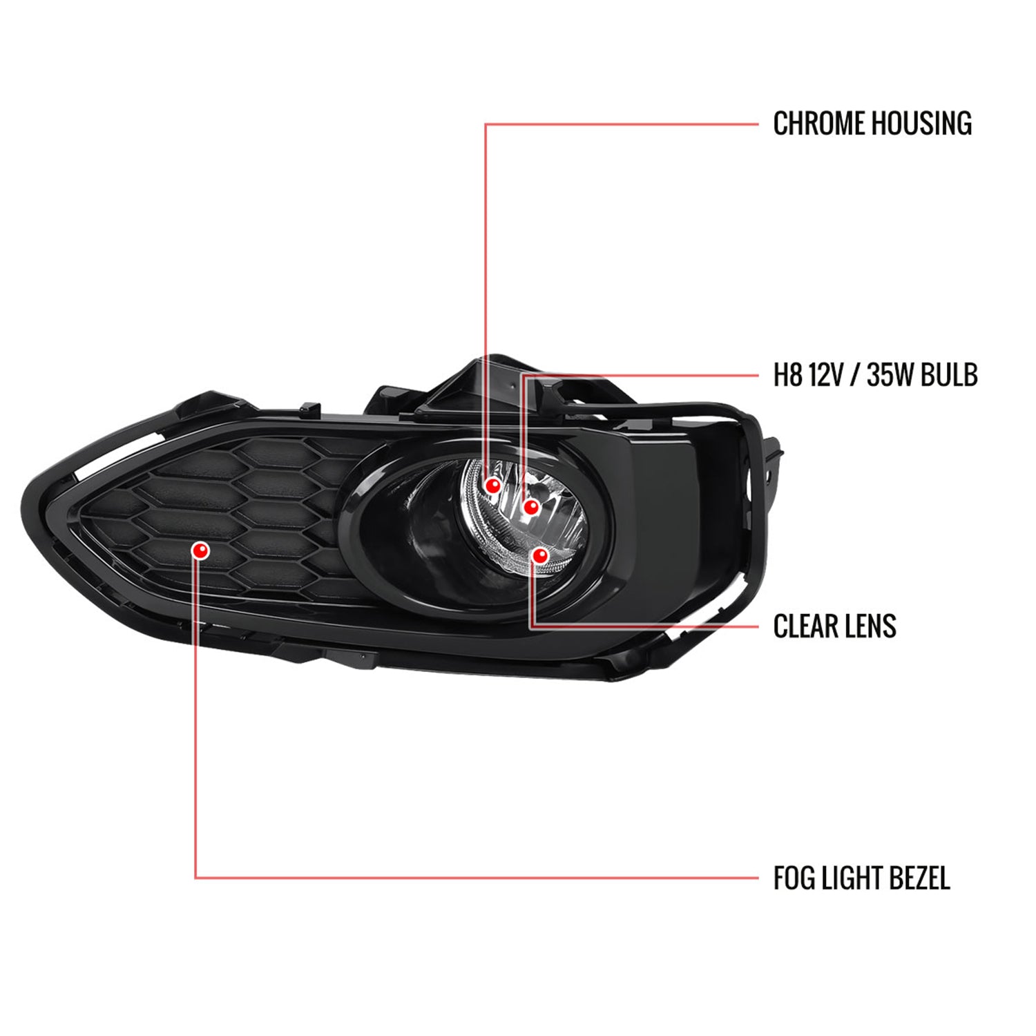 2018-2020 Honda Fit H8 Fog Lights Kit Chrome Housing/Clear Lens