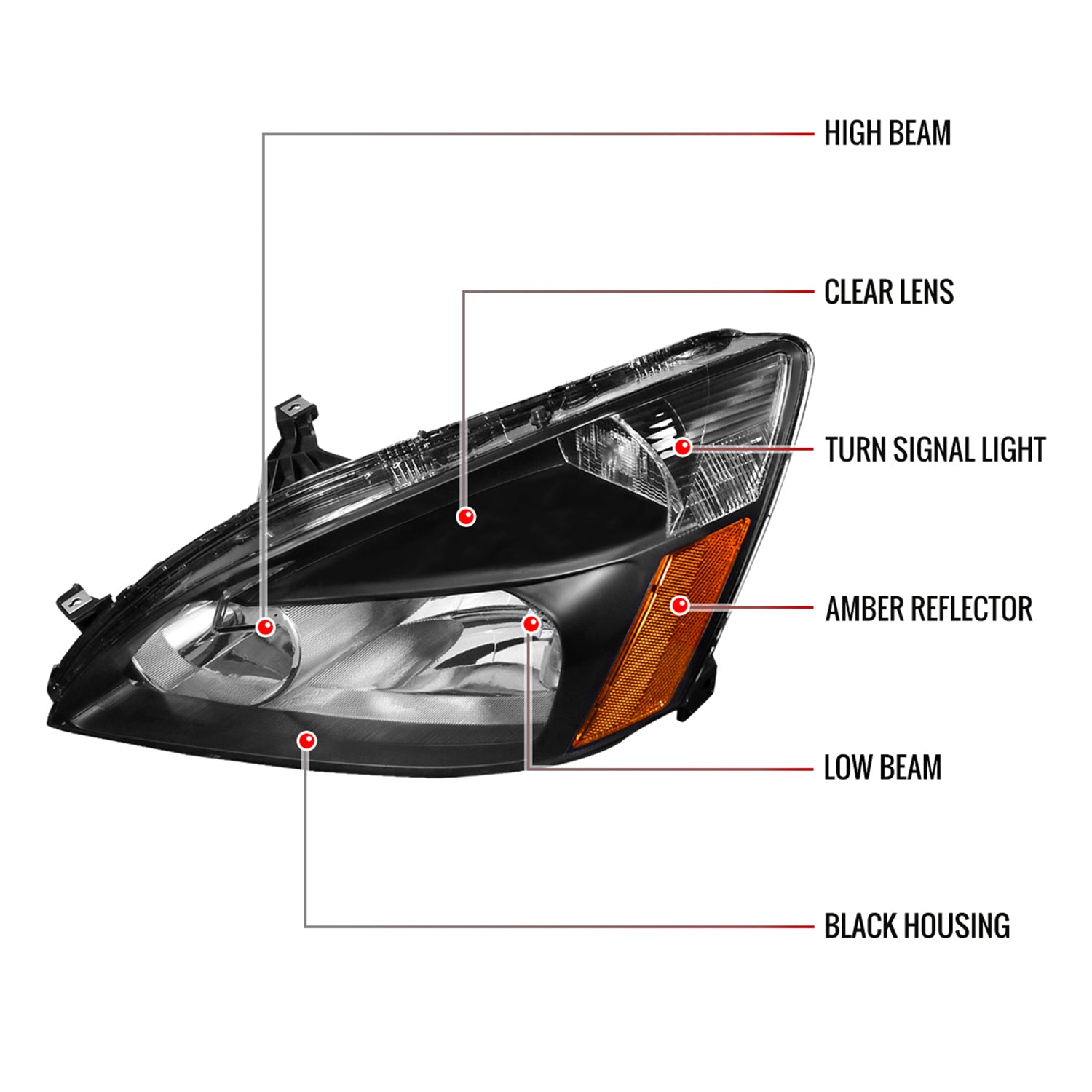 2003-2007 Honda Accord Factory Headlights w/Amber Reflector Matt Black/Clear