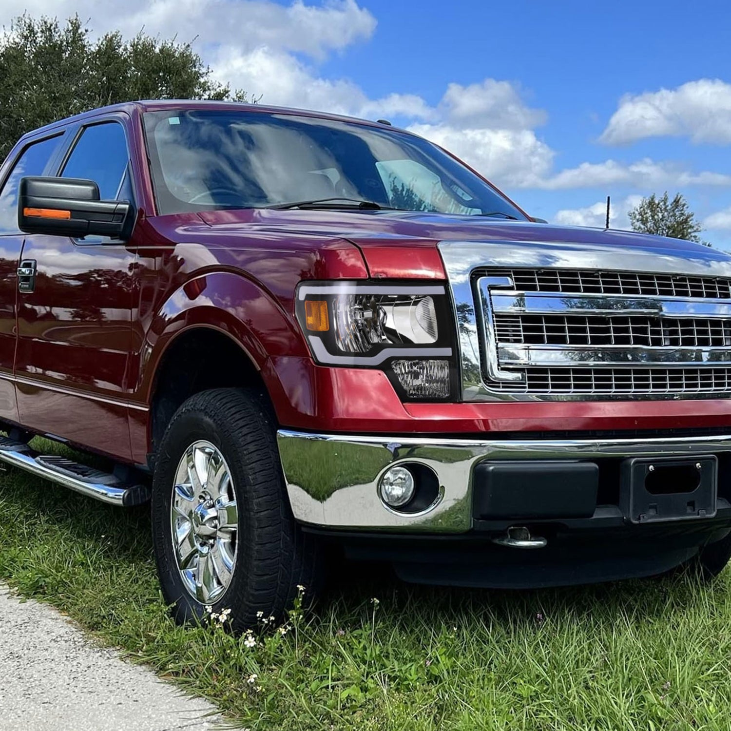 2009-2014 Ford F-150 LED Tube Factory Style Headlights Matte Black/Clear Lens