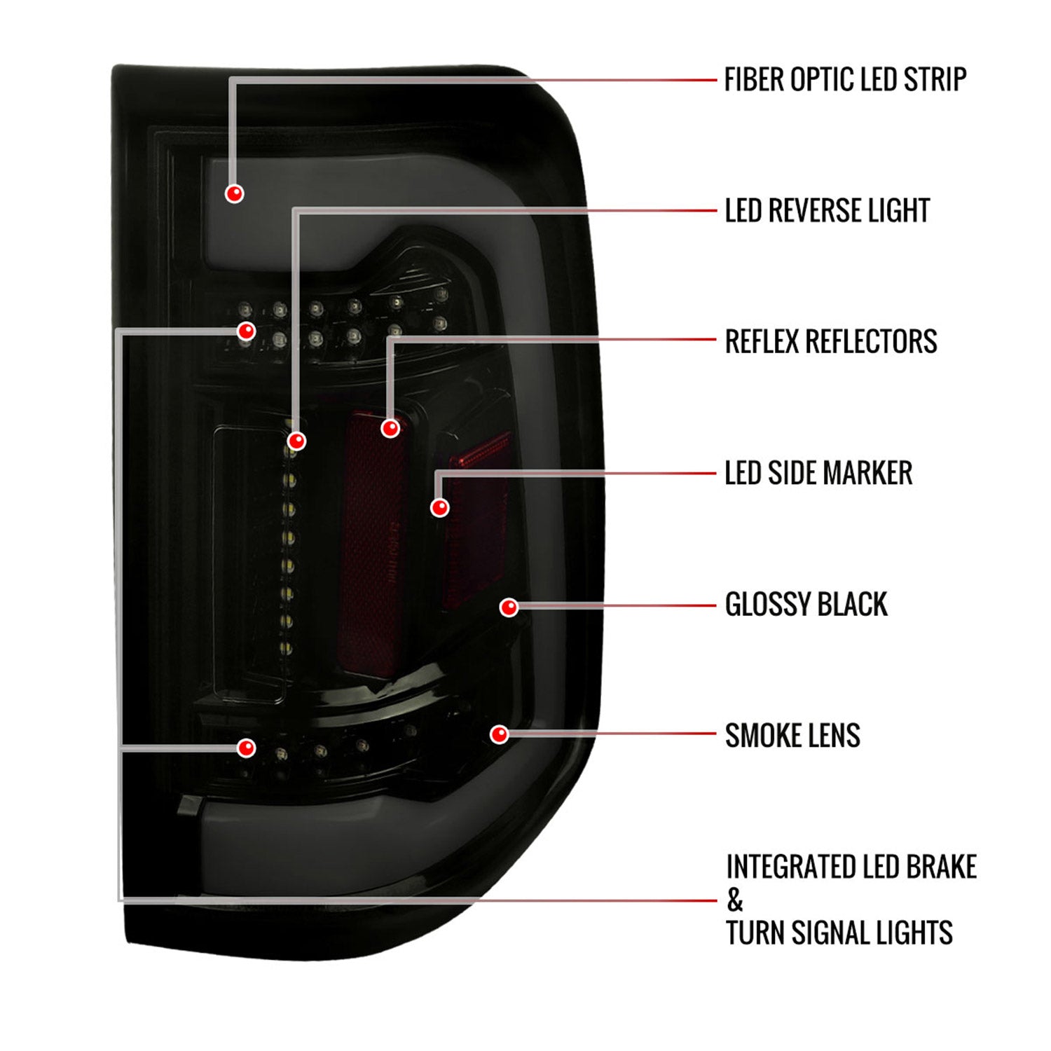 2019-2024 Dodge RAM 1500 White LED Bar Tail Lights Glossy Black/Smoke Lens