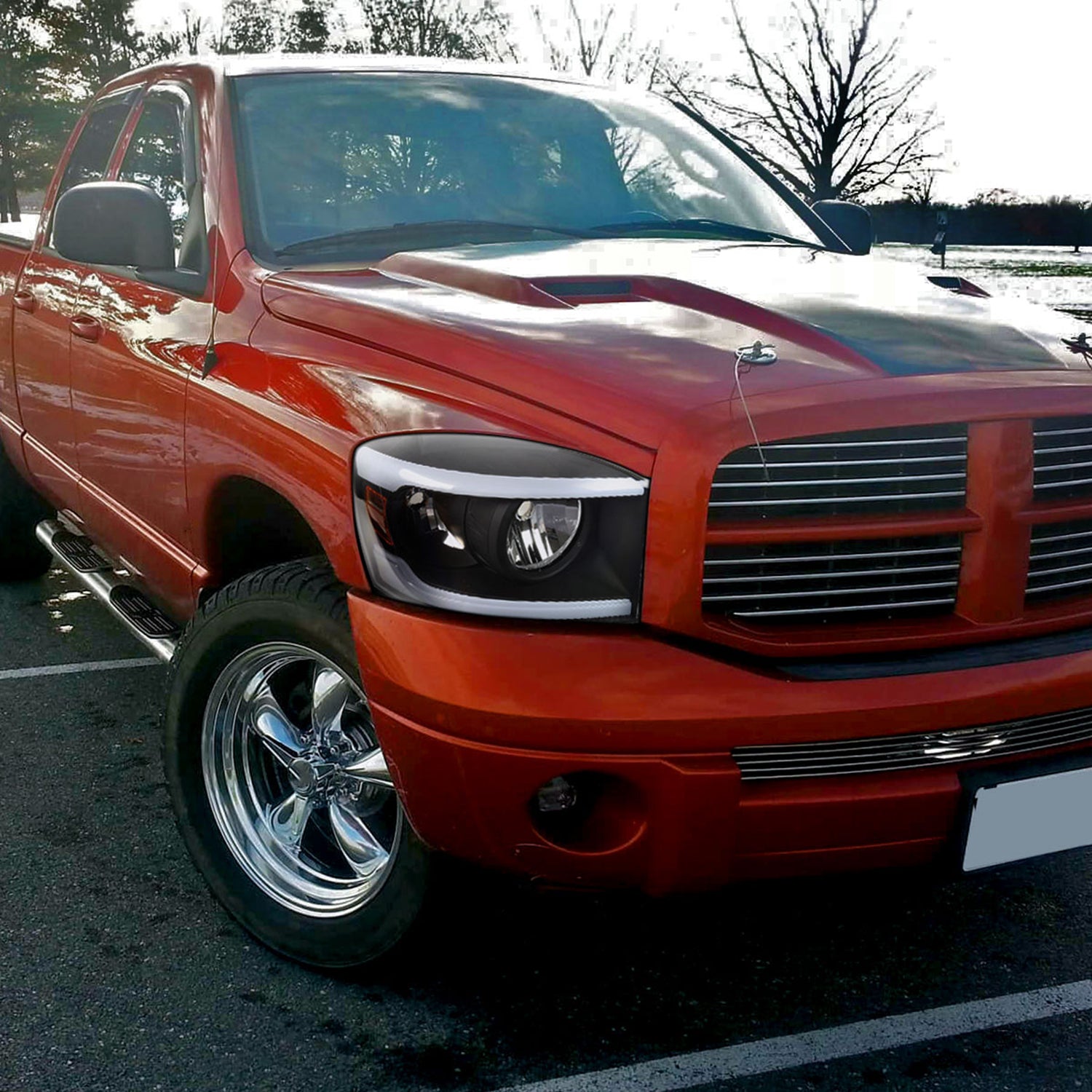 2006-2008 Dodge Ram 1500/ Ram 2500 3500 LED Headlights Amber Reflector Black