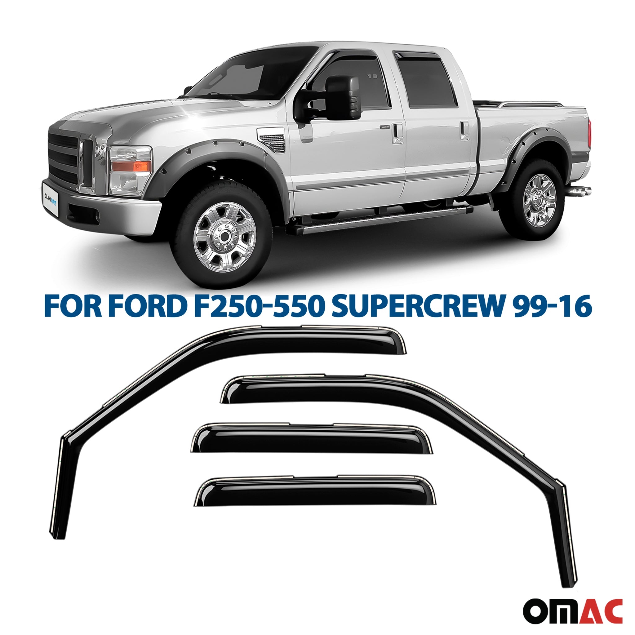 Clim Art Wind Deflectors for Ford F250 Super Duty 1999-2016 SuperCrew 4 Pcs