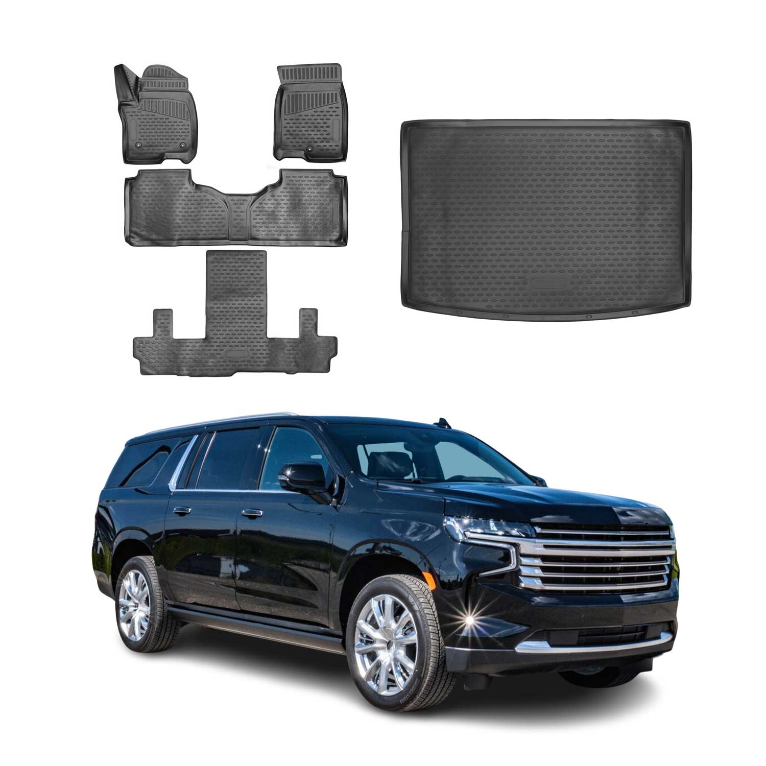 2021-2025 Chevrolet Suburban Floor Mats & Cargo Liner Full Set Black