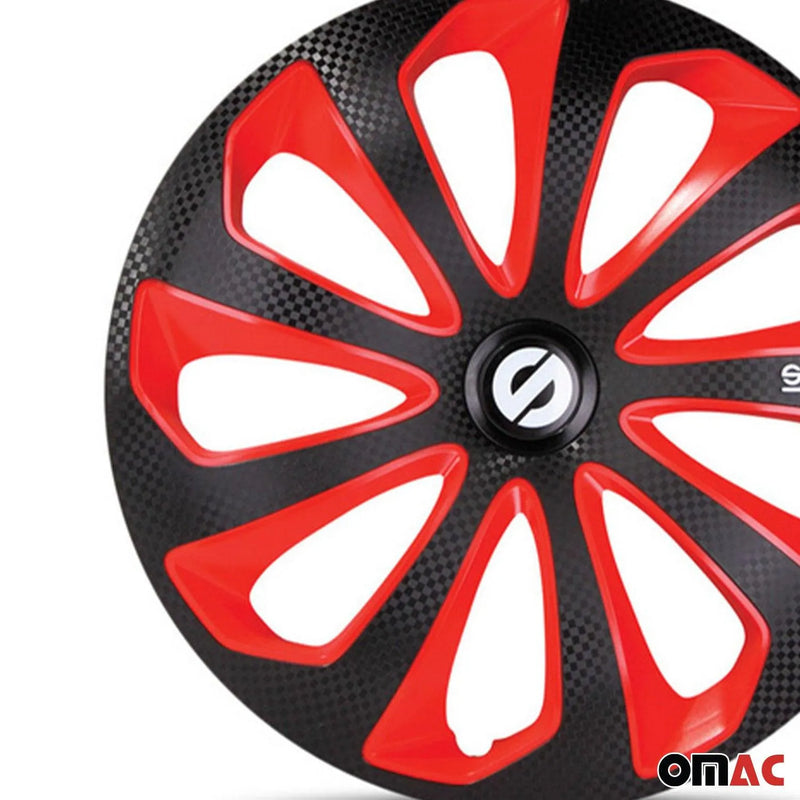 Sicilia Hub Caps Wheel Cover 16" Black Carbon & Red Full Set 4 pcs.