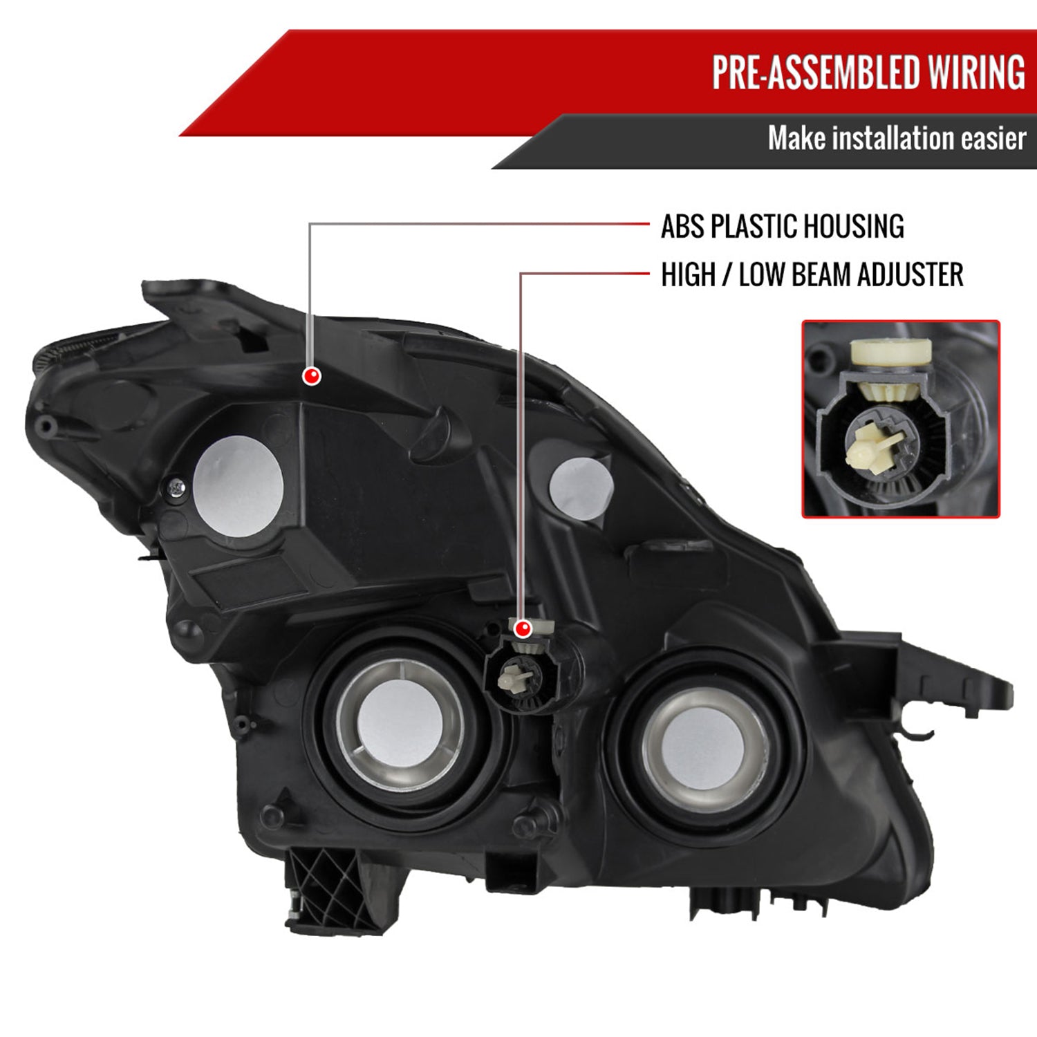 2007-2009 Nissan Altima Sedan Crystal Headlights Amber Reflector Matt Black