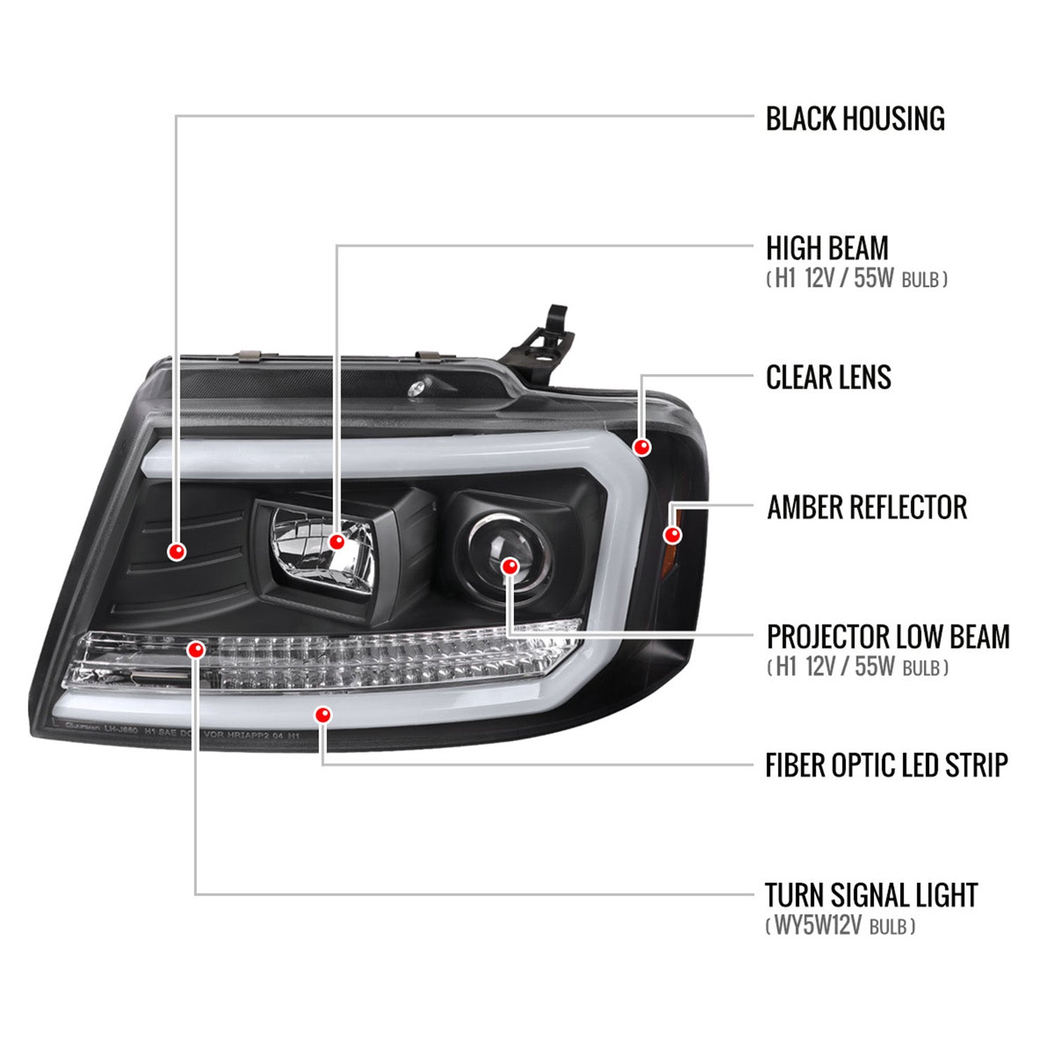 2004-2008 Ford F-150/Lincoln Mark LT LED CBar Projector Headlights Matte Black