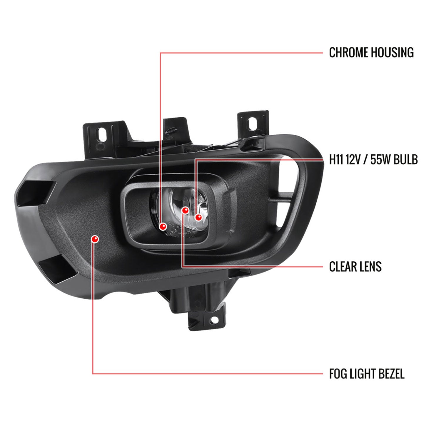 2019-2020 Ford Ranger H11 Fog Lights Kit Switch & Wiring Harness Chrome/Clear
