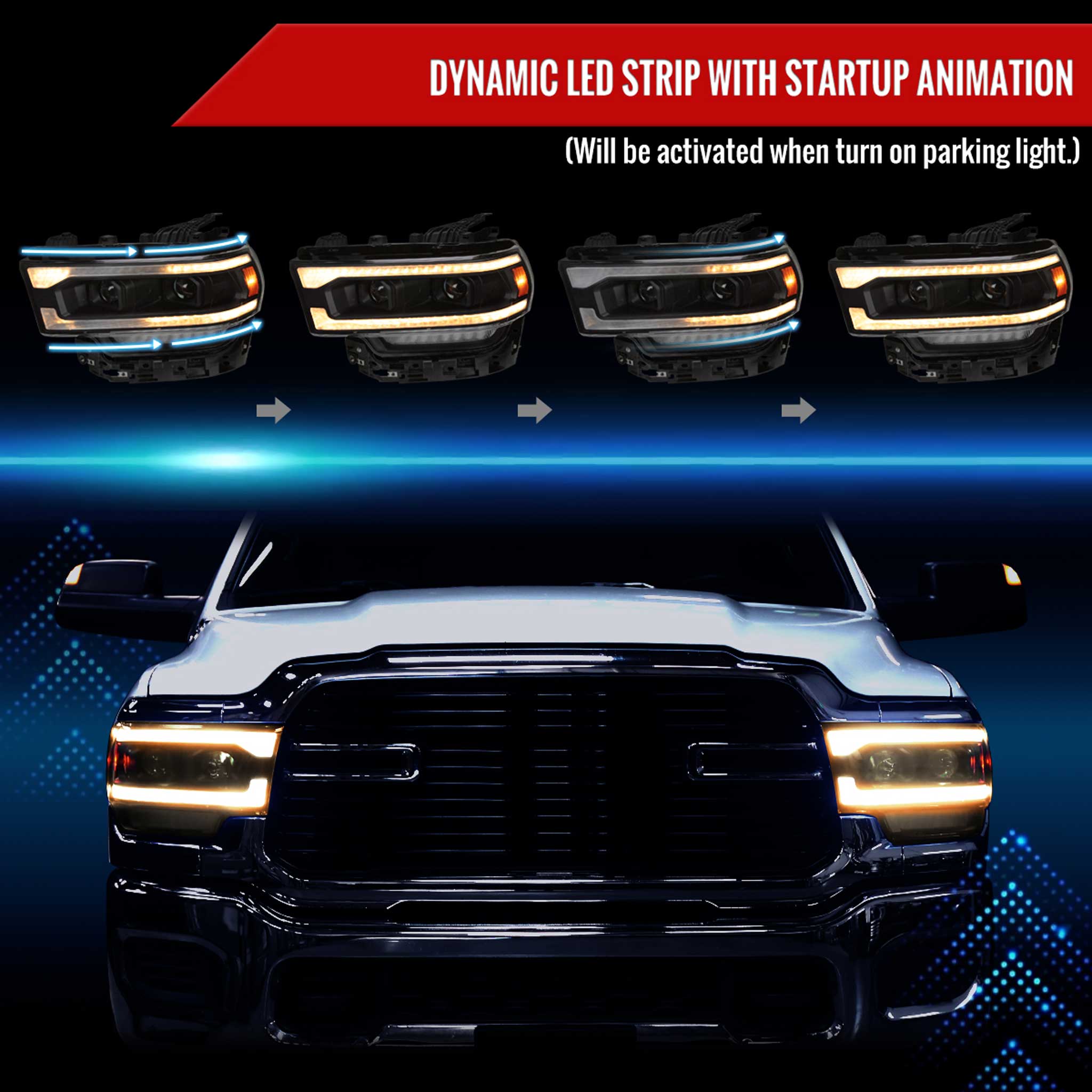 For Dodge RAM 2500 3500 5000 5500 2019-2024 Switchback LED Turn Signal Projector Headlights Matte Black Housing Clear Lens