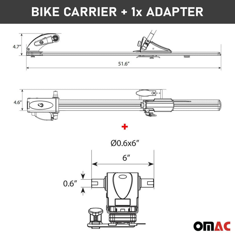 Roof Bicycle Rack Bike Carrier Alu. Upright With Optional 0,6x6 inch Fork Kit